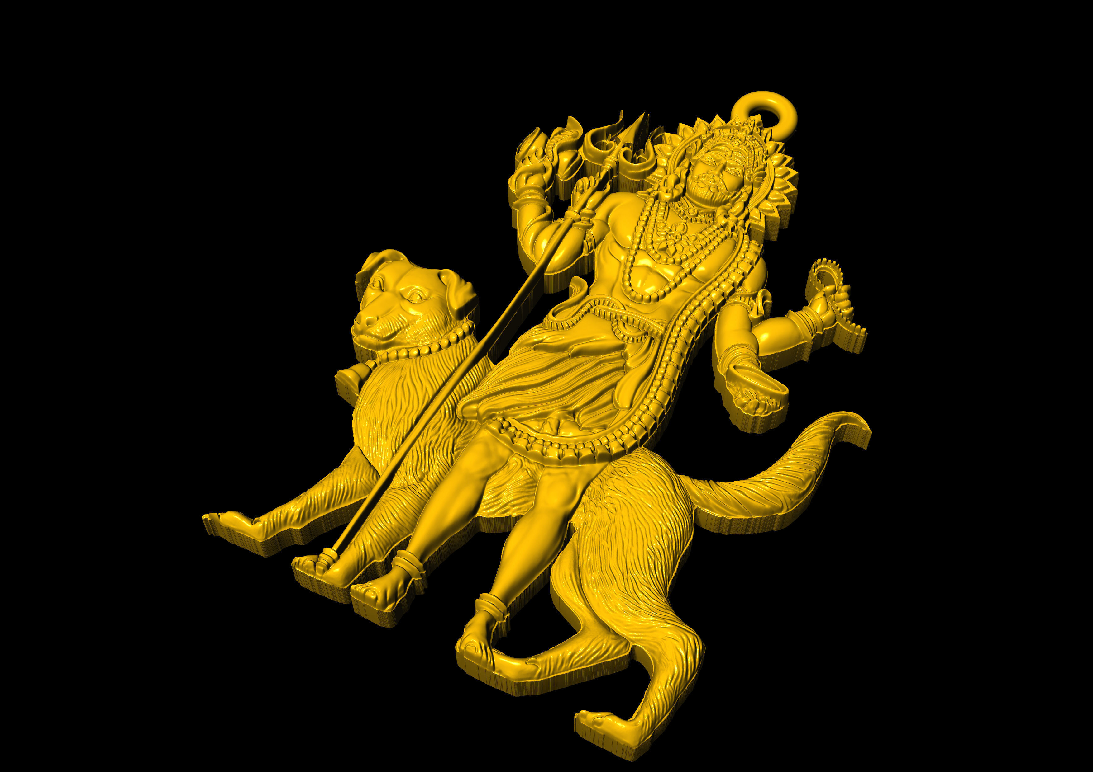Lord Kaal Bhairav Gold Silver Pendant 3D print model_25