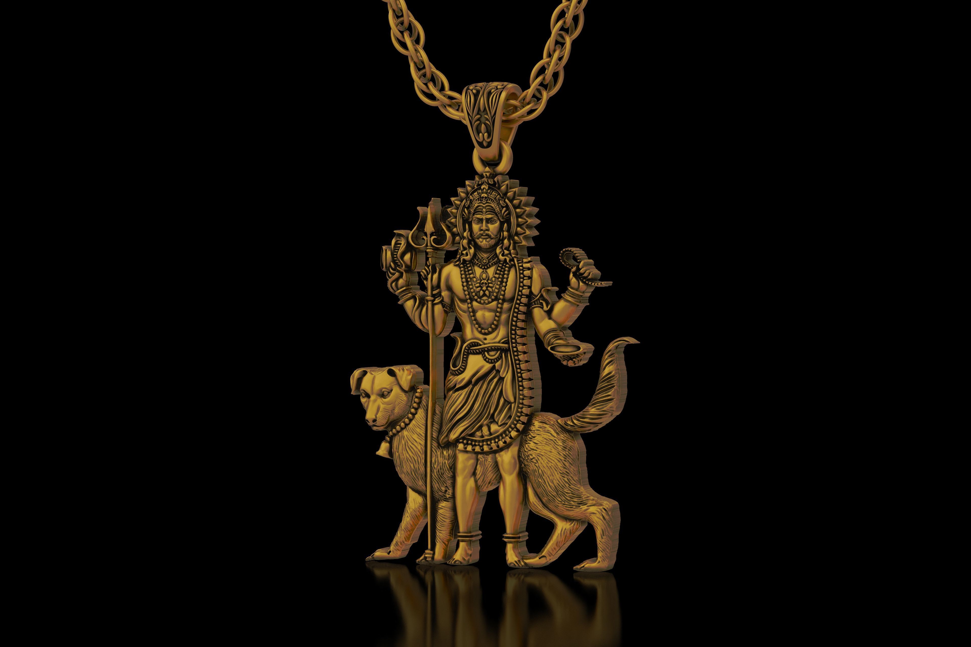 Lord Kaal Bhairav Gold Silver Pendant 3D print model_8