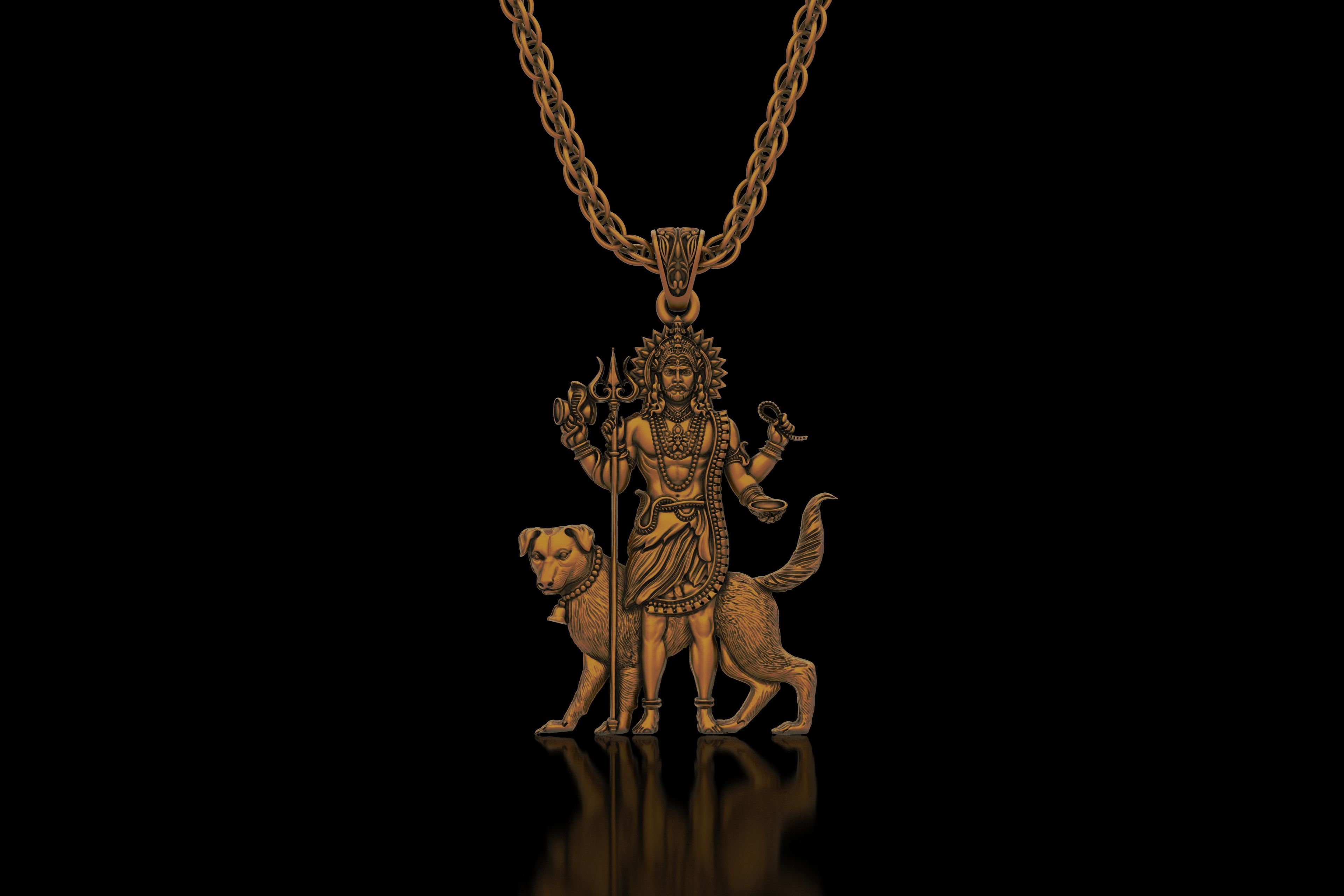 Lord Kaal Bhairav Gold Silver Pendant 3D print model_17