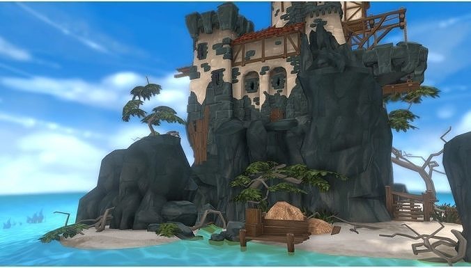 Fantasy Island Fortress - 3D Environment Model Low-poly 3D model 4
