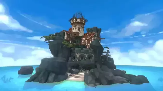 Fantasy Island Fortress - 3D Environment Model Low-poly 3D model