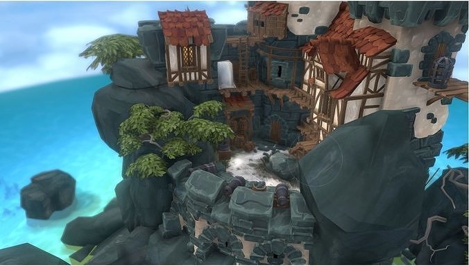 Fantasy Island Fortress - 3D Environment Model Low-poly 3D model 3