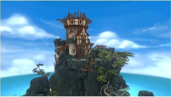 Fantasy Island Fortress - 3D Environment Model Low-poly 3D model 2
