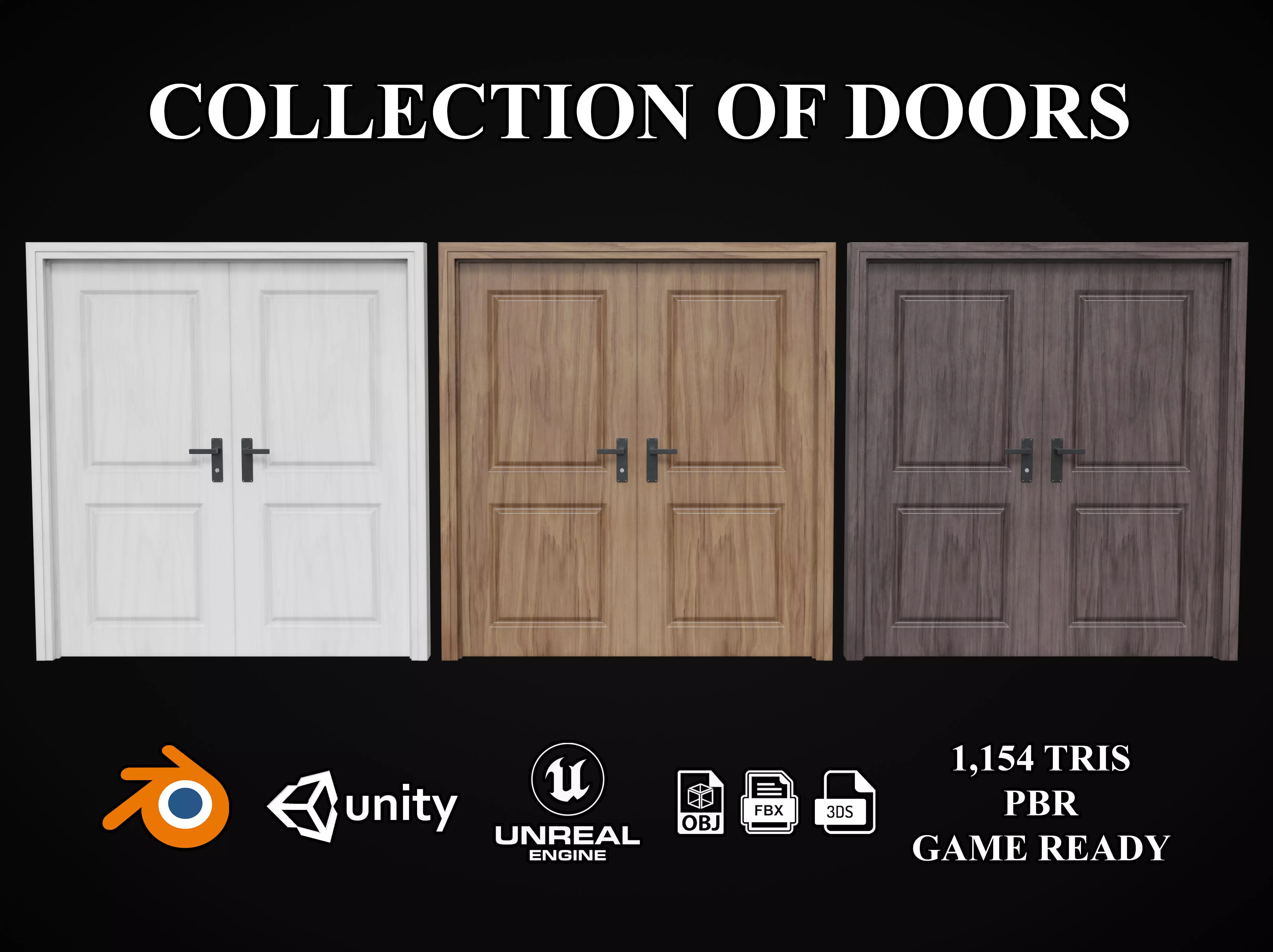 Collection of wooden doors Low-poly 3D model_0