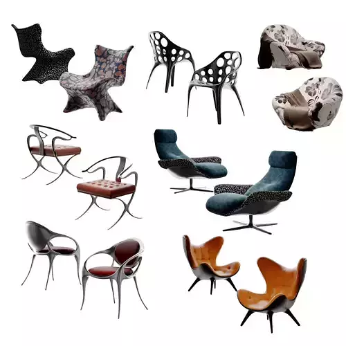 A combination of design side chairs and lounge chairs