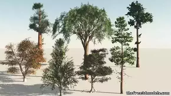 Pack with 9 trees with a lot of customization Free 3D model