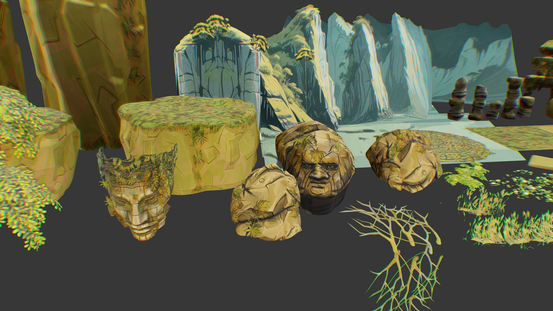 Ancient Arena Level Abandoned Ruin Location Temple Jungle Toon Low-poly 3D model_17