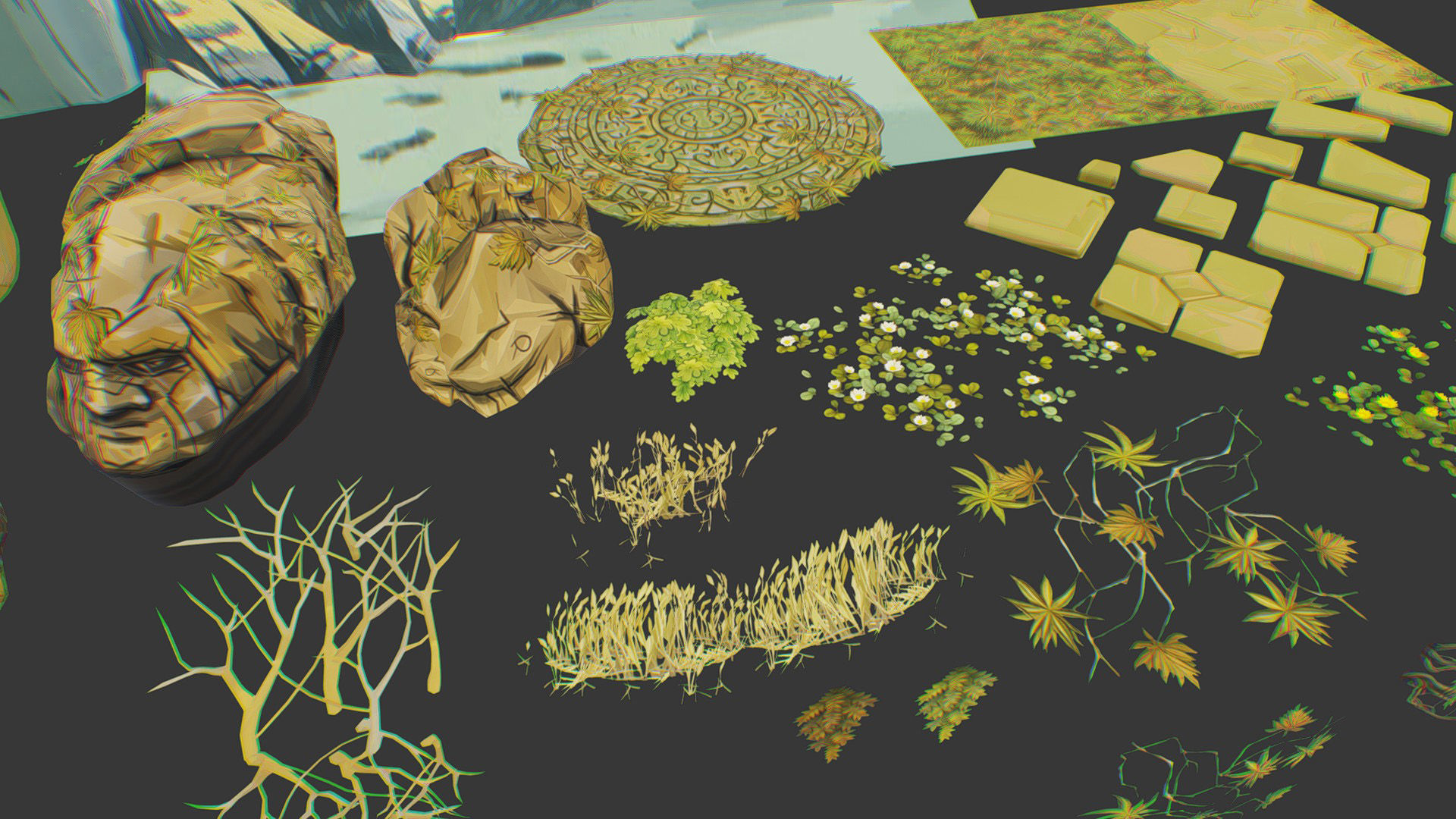 Ancient Arena Level Abandoned Ruin Location Temple Jungle Toon Low-poly 3D model_18