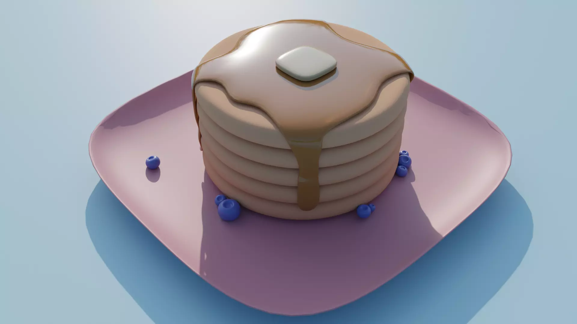 Cartoon Cute Pancakes with Syrup and Berries 3D model