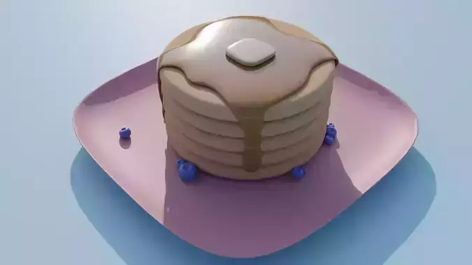 Cartoon Cute Pancakes with Syrup and Berries 3D model