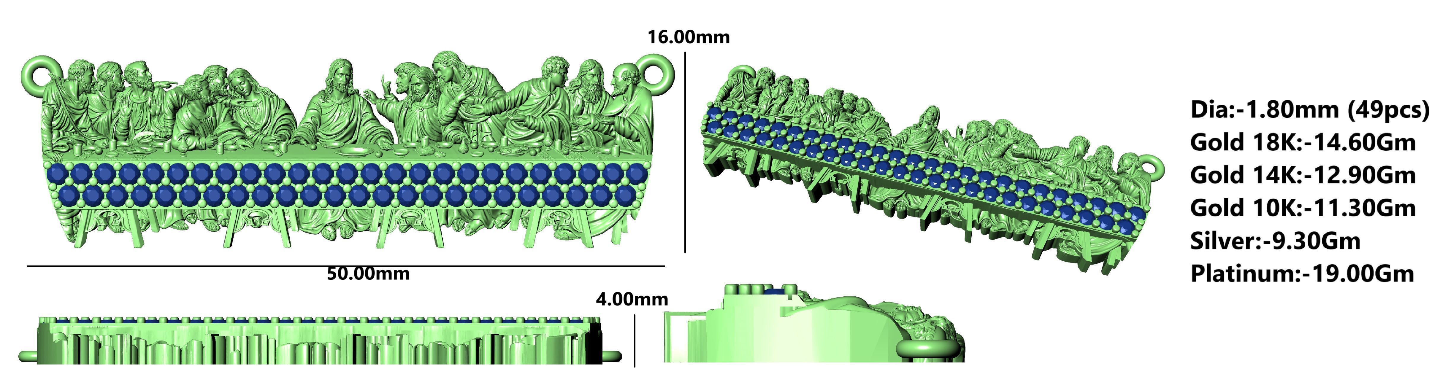 Round Diamond Encrusted Bradwinners Pendant 3D print model_11