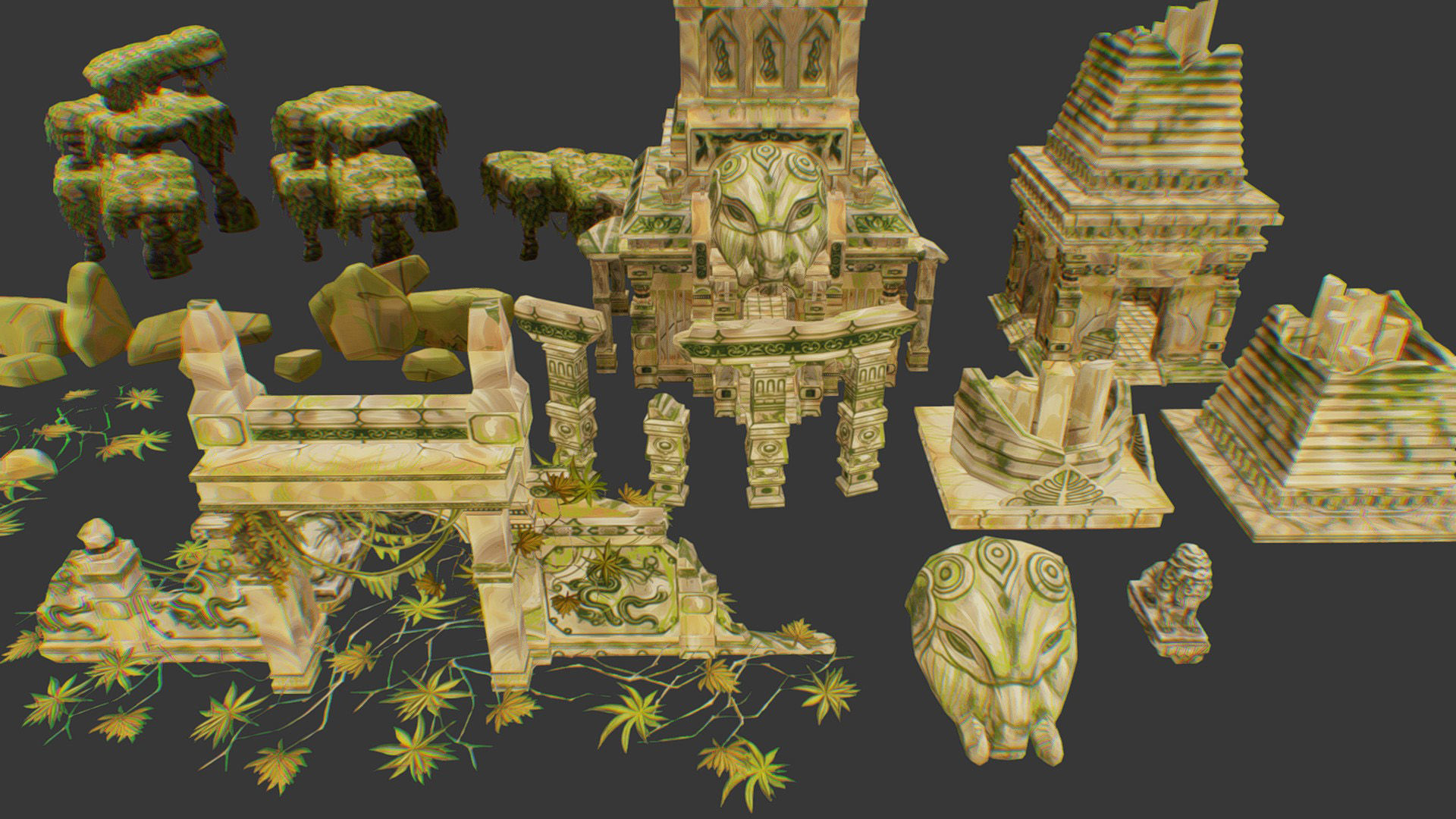 Ancient Arena Level Abandoned Ruin Location Temple Jungle Toon Low-poly 3D model_17