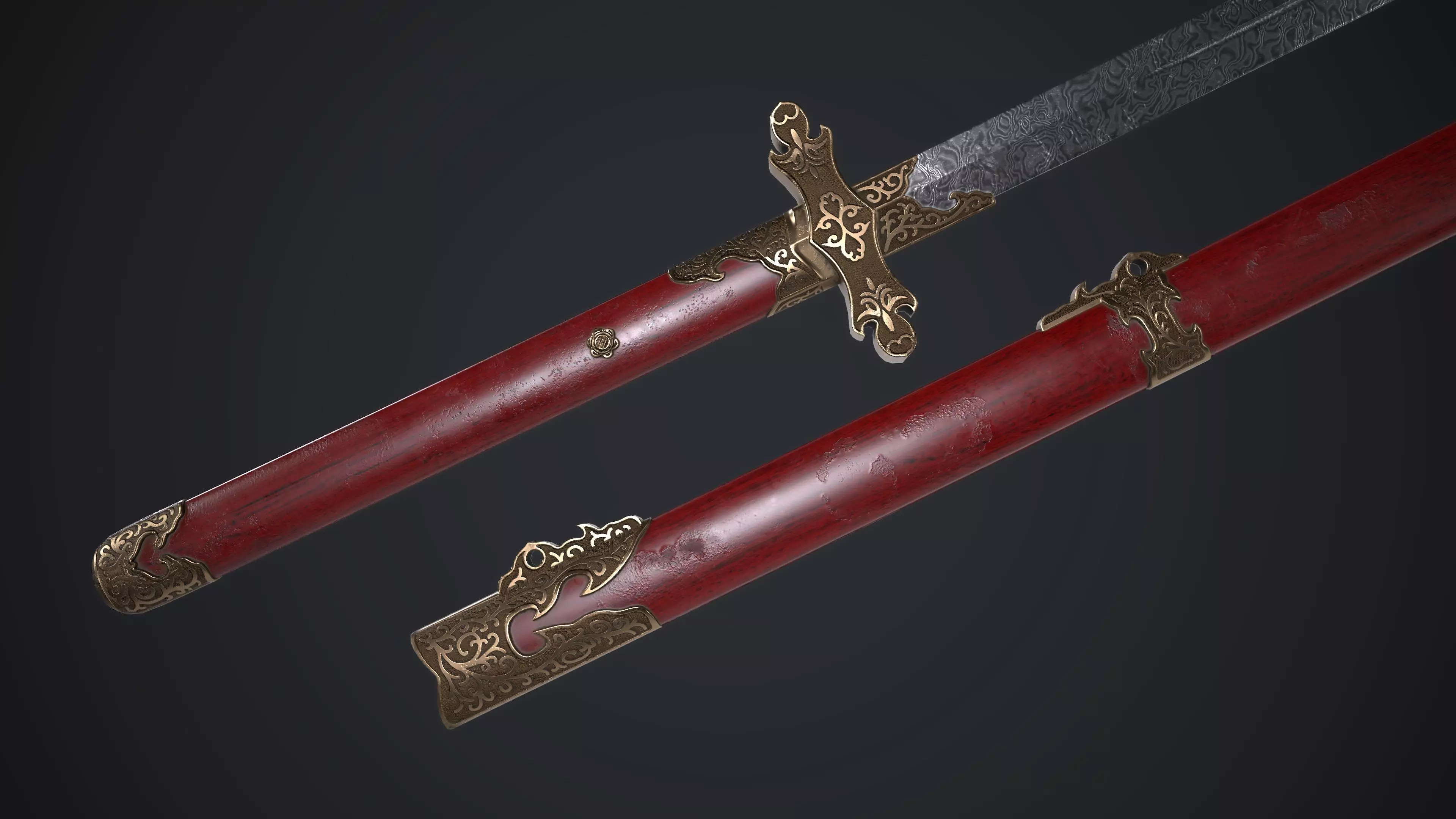 Long Sword Melee Weapon Low-poly 3D model_0