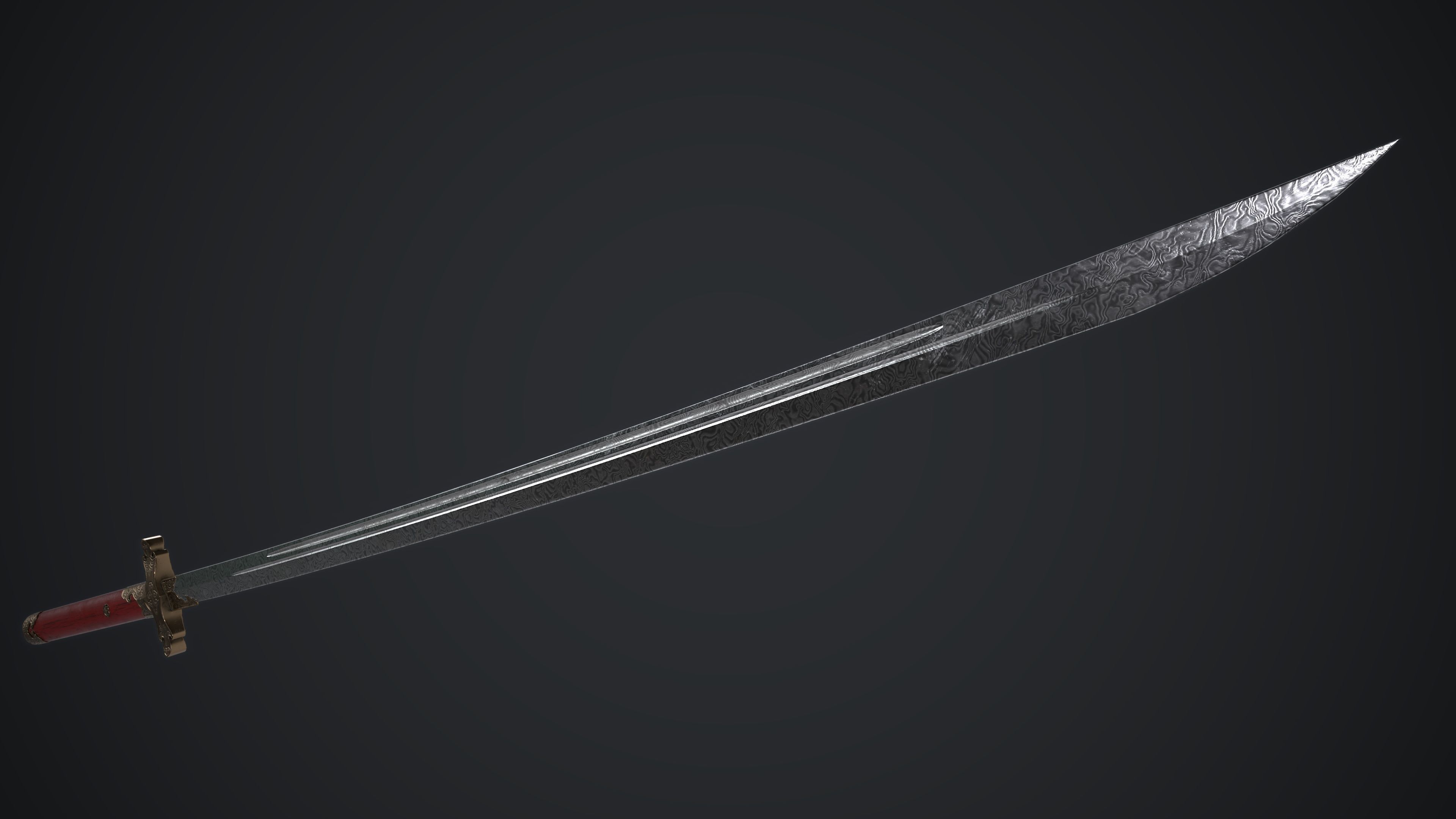 Long Sword Melee Weapon Low-poly 3D model_4