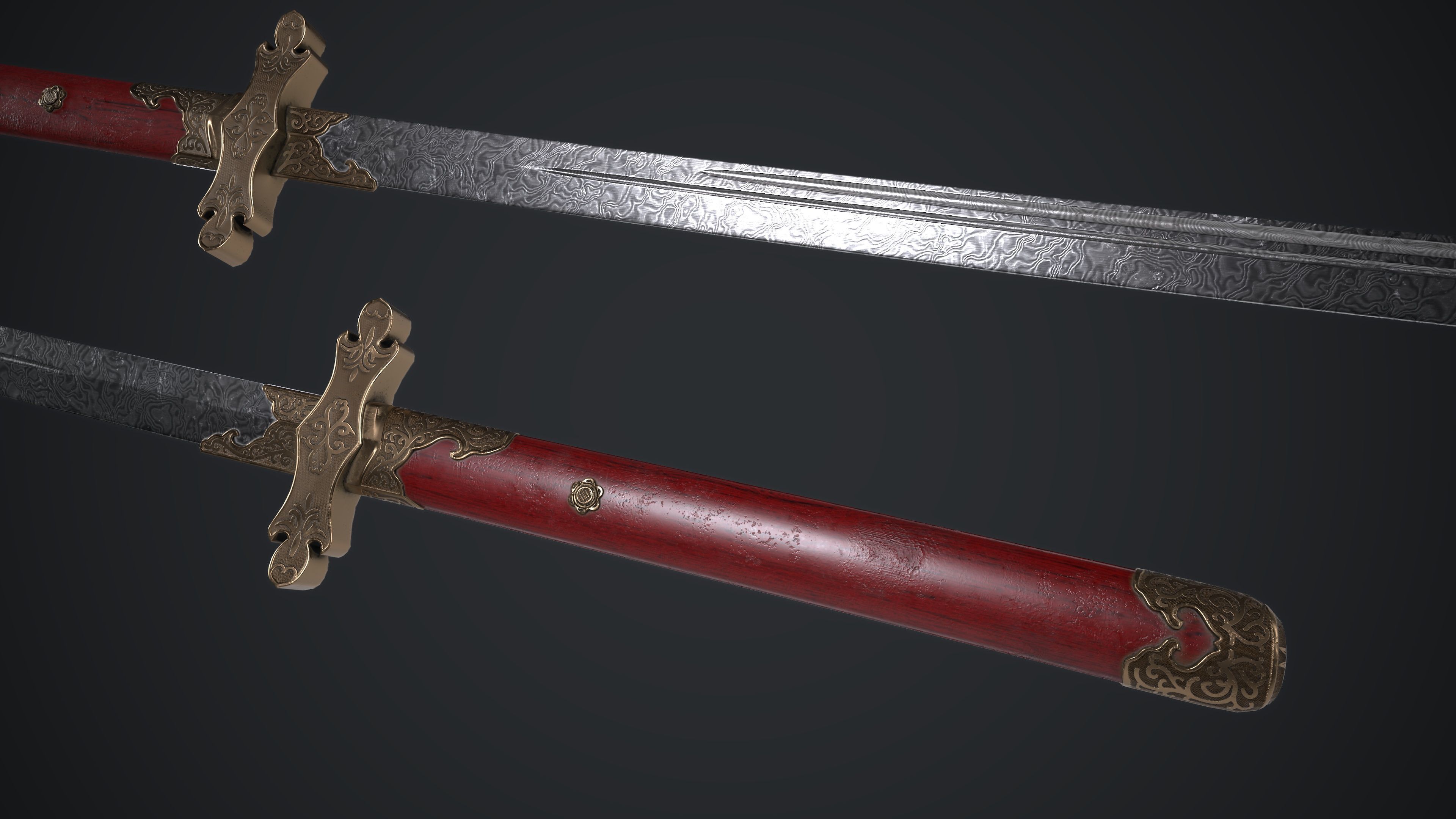Long Sword Melee Weapon Low-poly 3D model_9