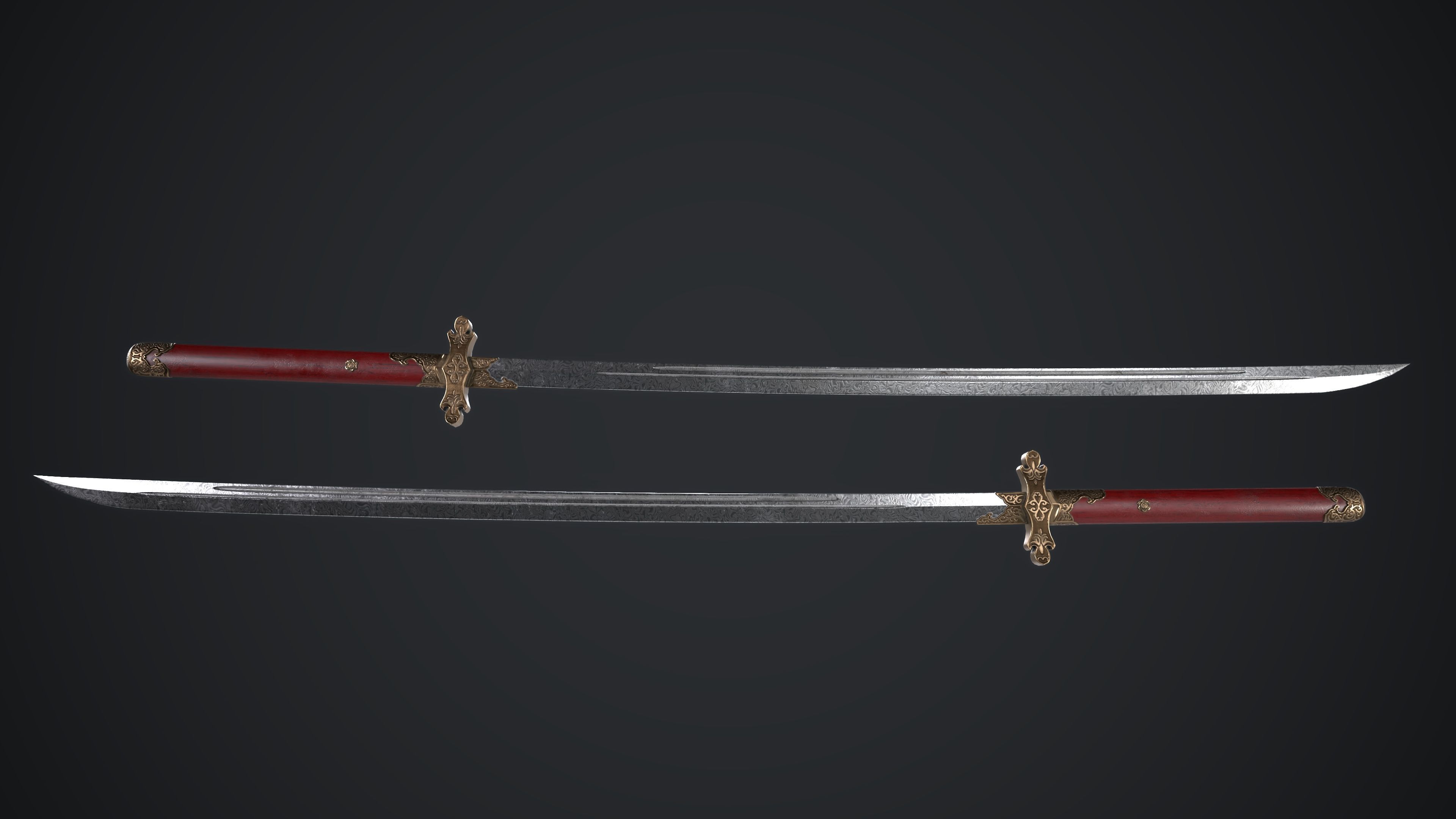 Long Sword Melee Weapon Low-poly 3D model_13