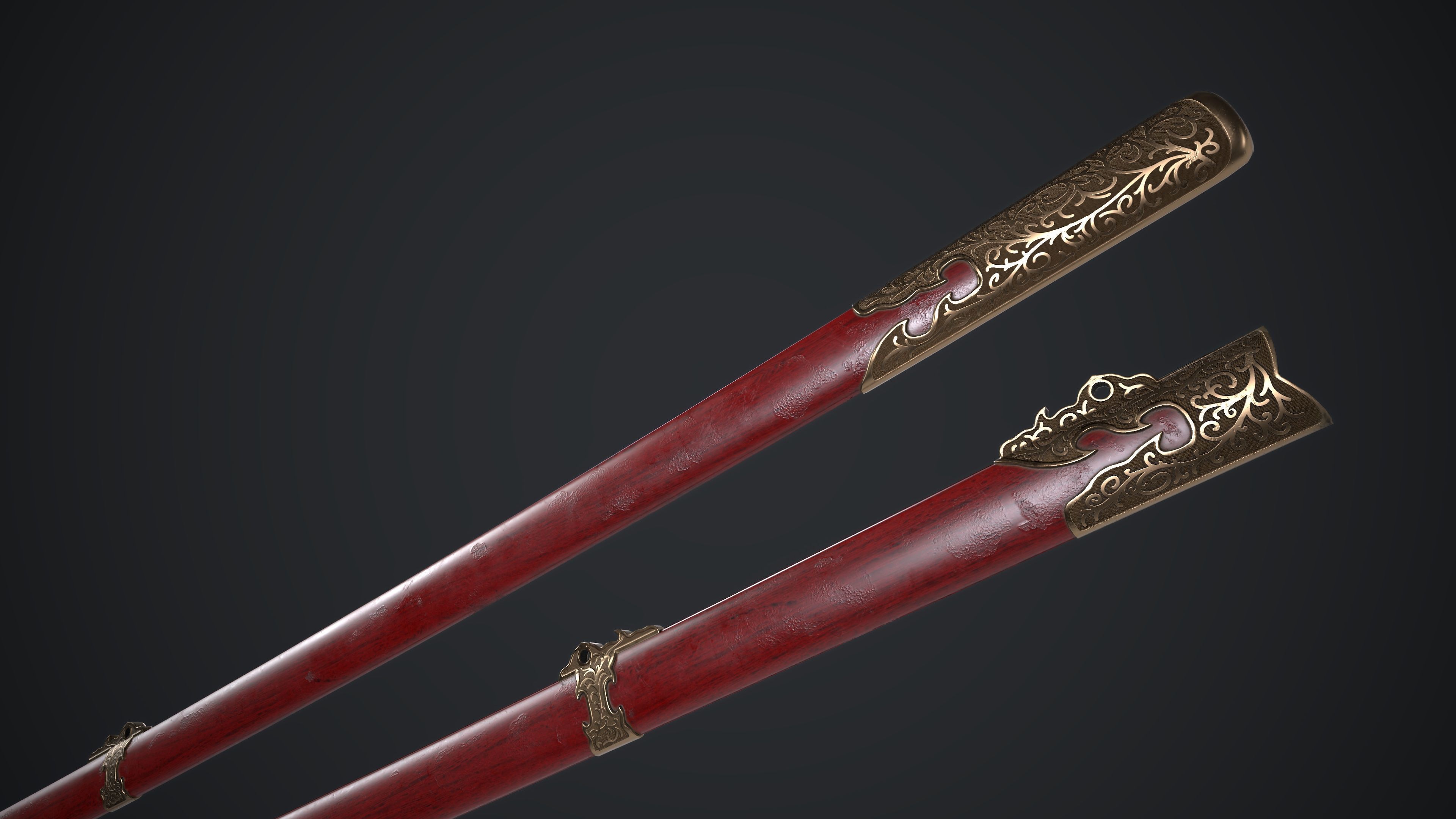 Long Sword Melee Weapon Low-poly 3D model_11
