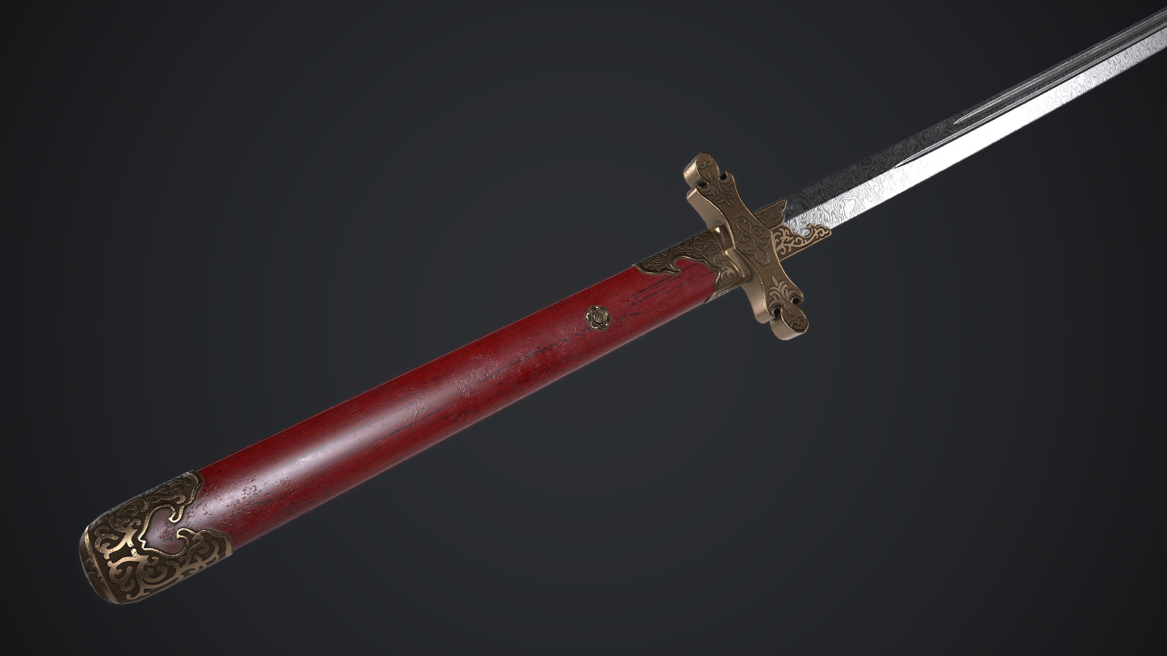 Long Sword Melee Weapon Low-poly 3D model_5
