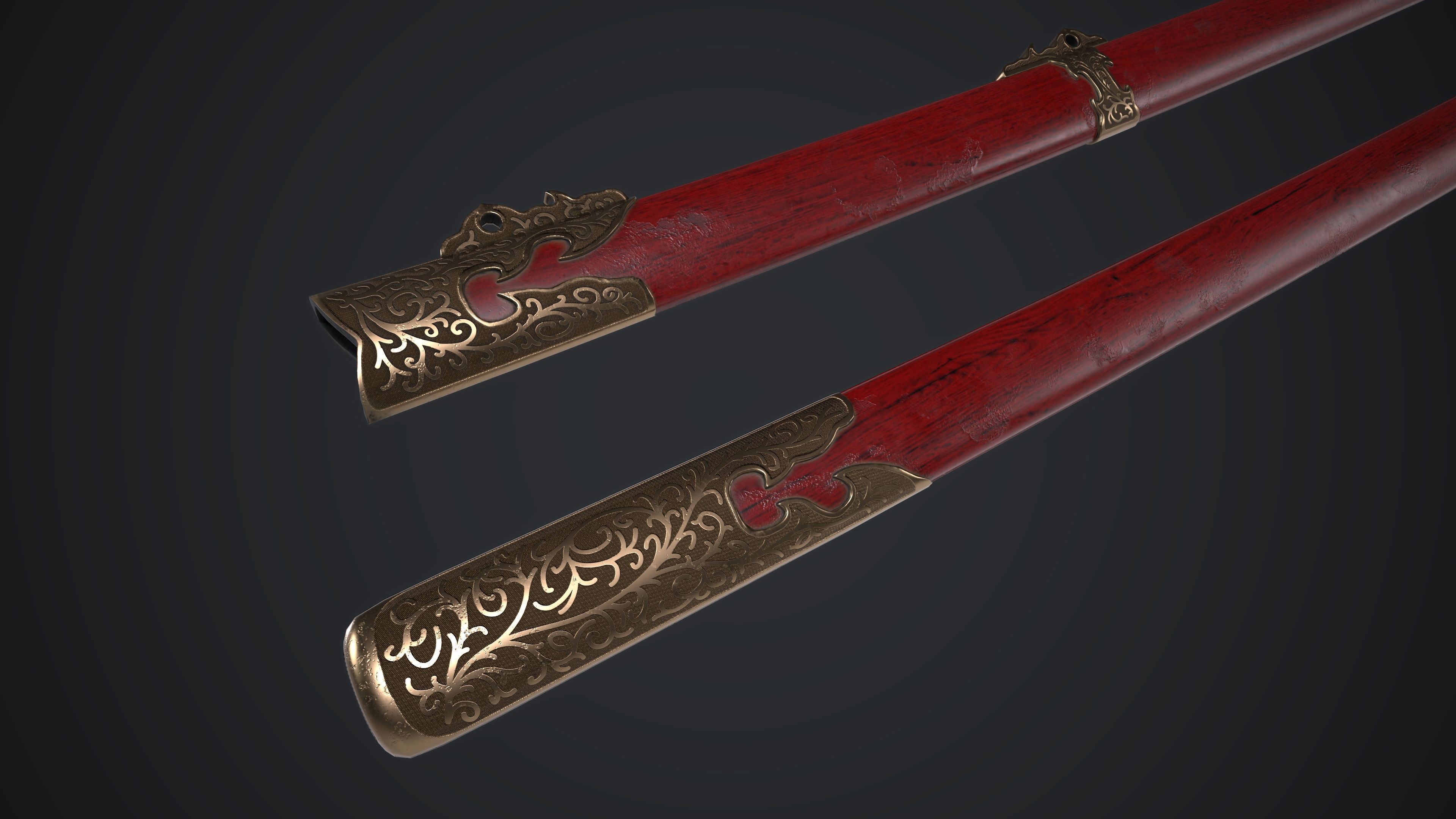 Long Sword Melee Weapon Low-poly 3D model_10
