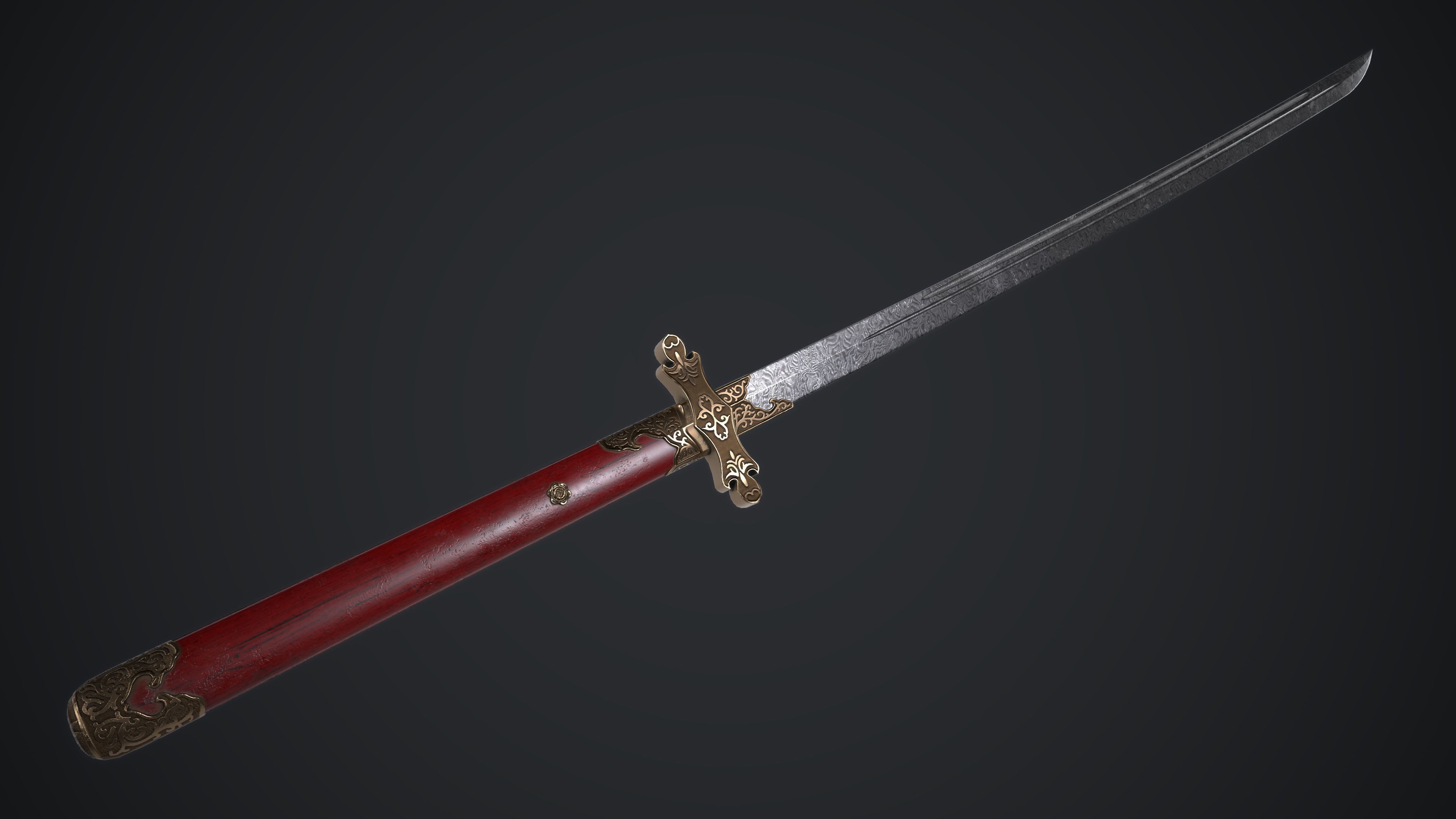 Long Sword Melee Weapon Low-poly 3D model_2