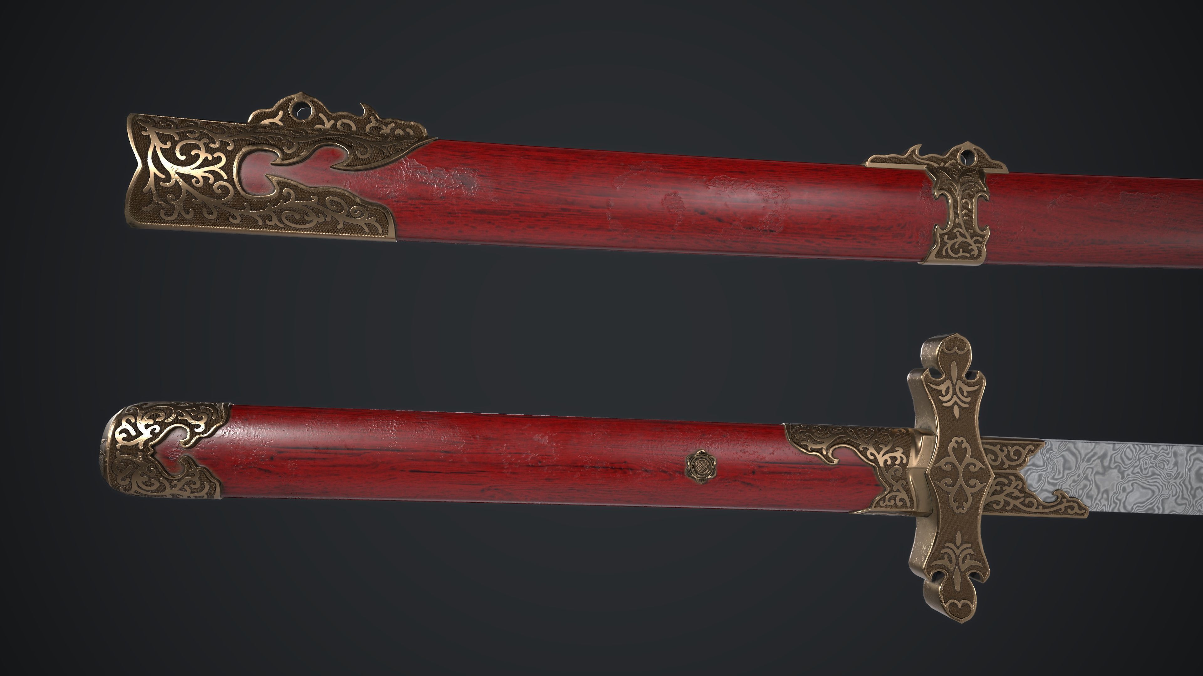 Long Sword Melee Weapon Low-poly 3D model_16