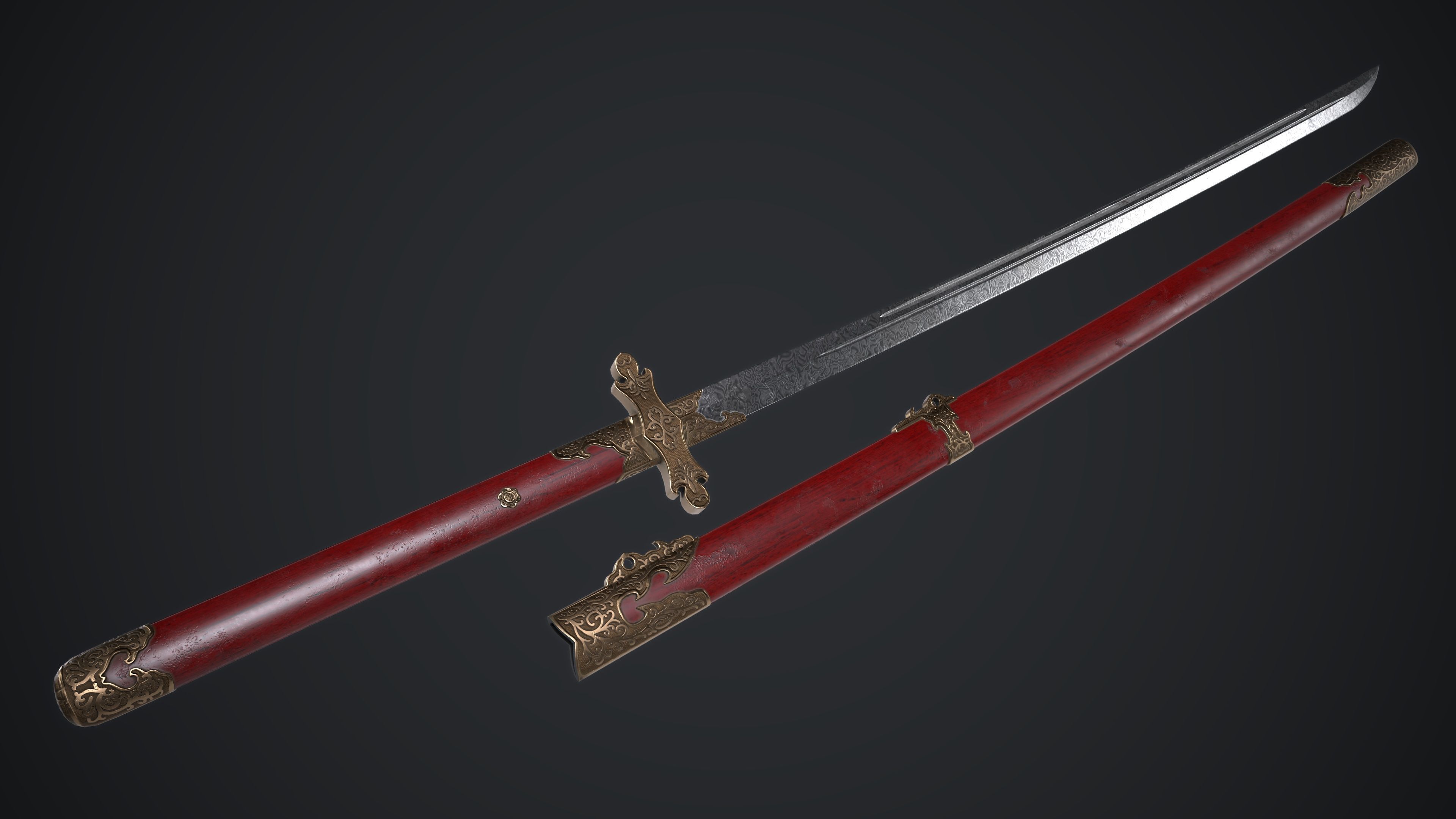 Long Sword Melee Weapon Low-poly 3D model_7