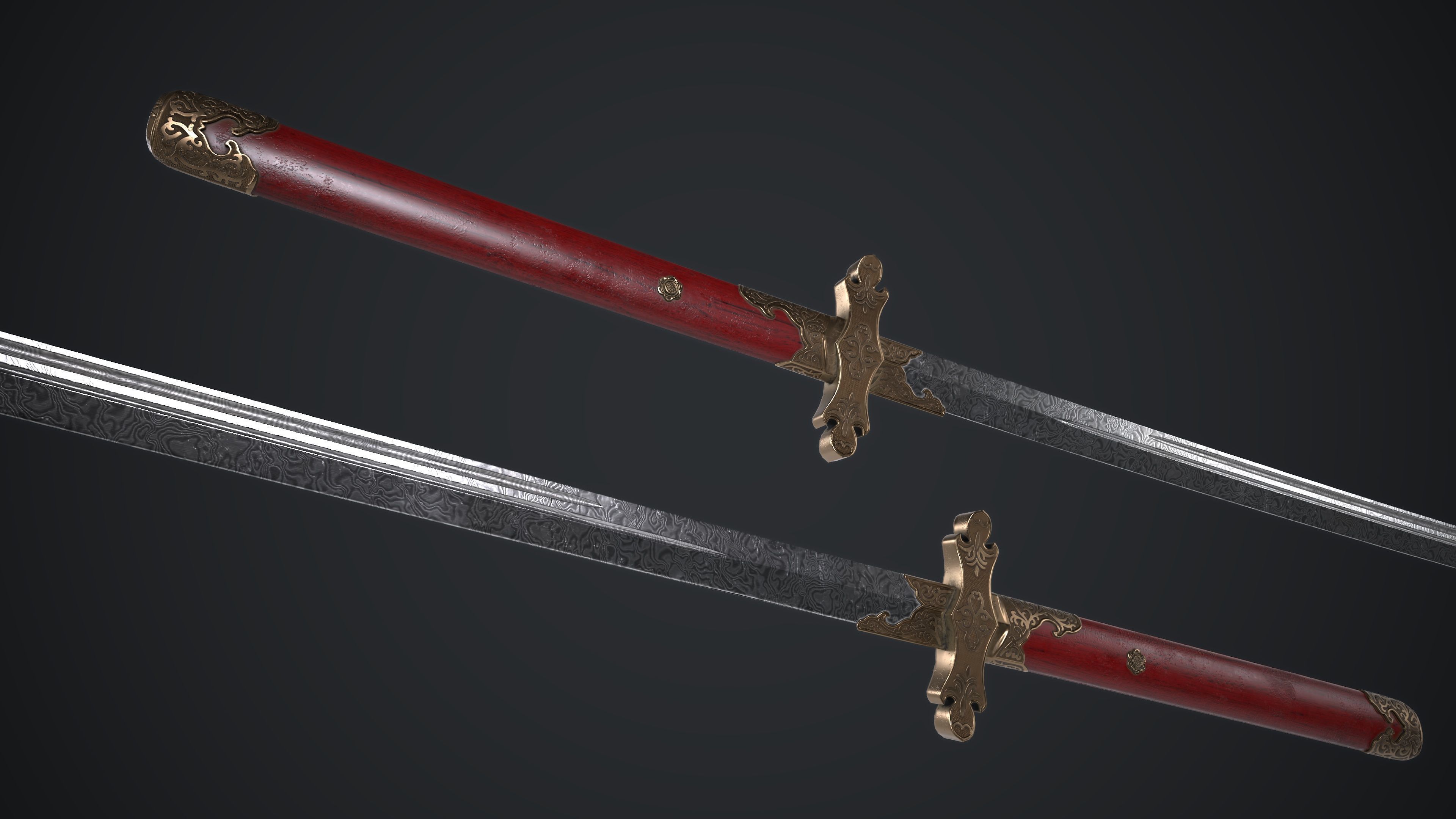 Long Sword Melee Weapon Low-poly 3D model_8