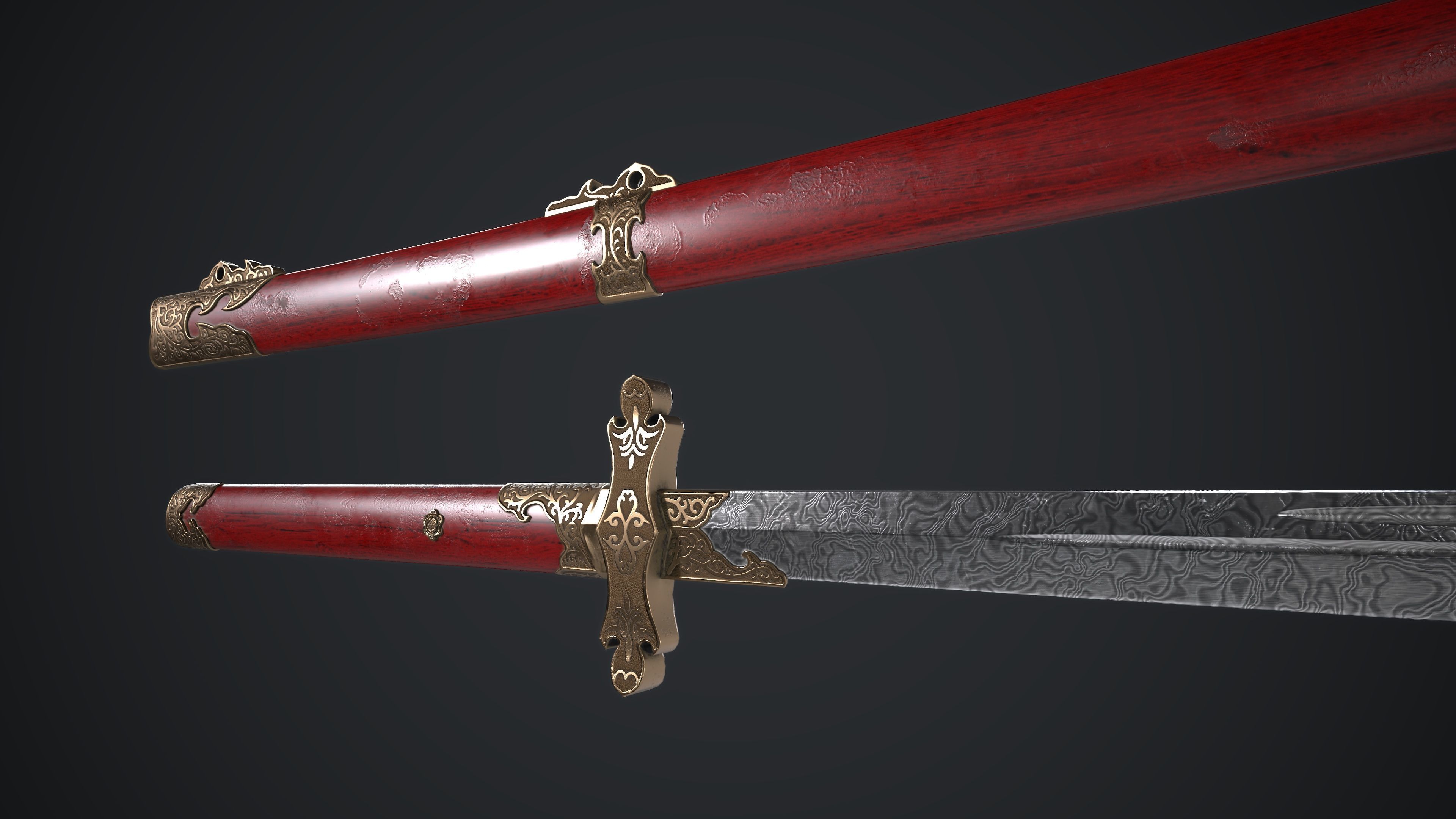 Long Sword Melee Weapon Low-poly 3D model_17