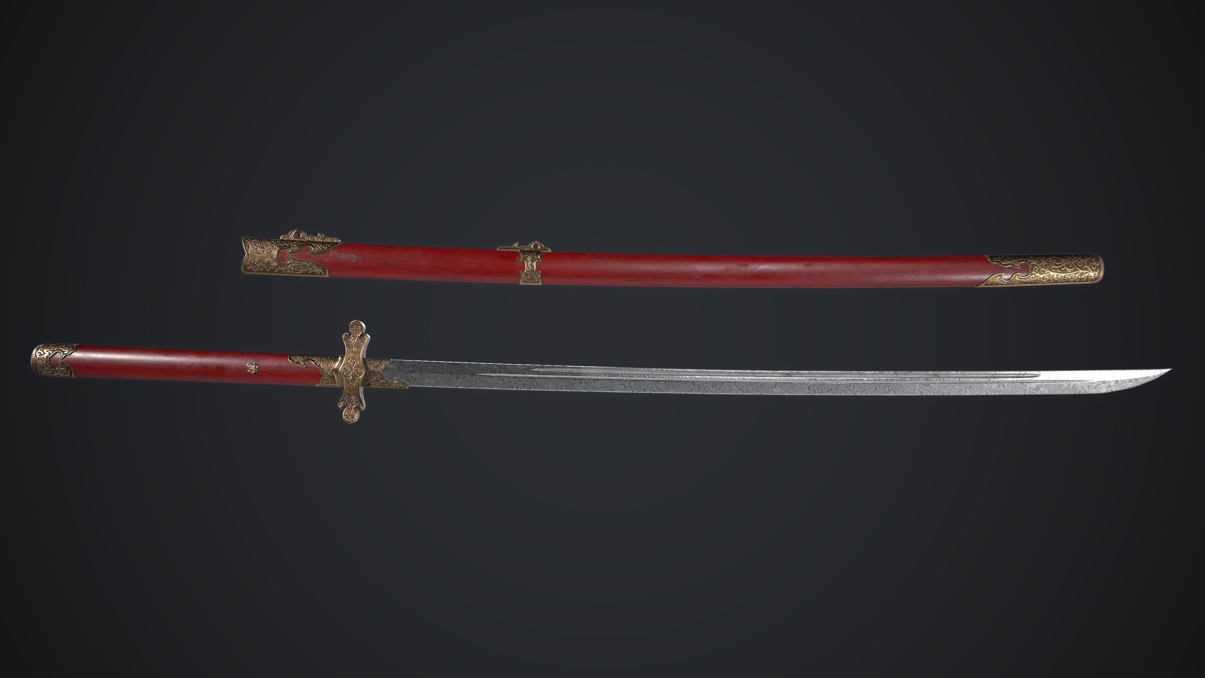 Long Sword Melee Weapon Low-poly 3D model_15