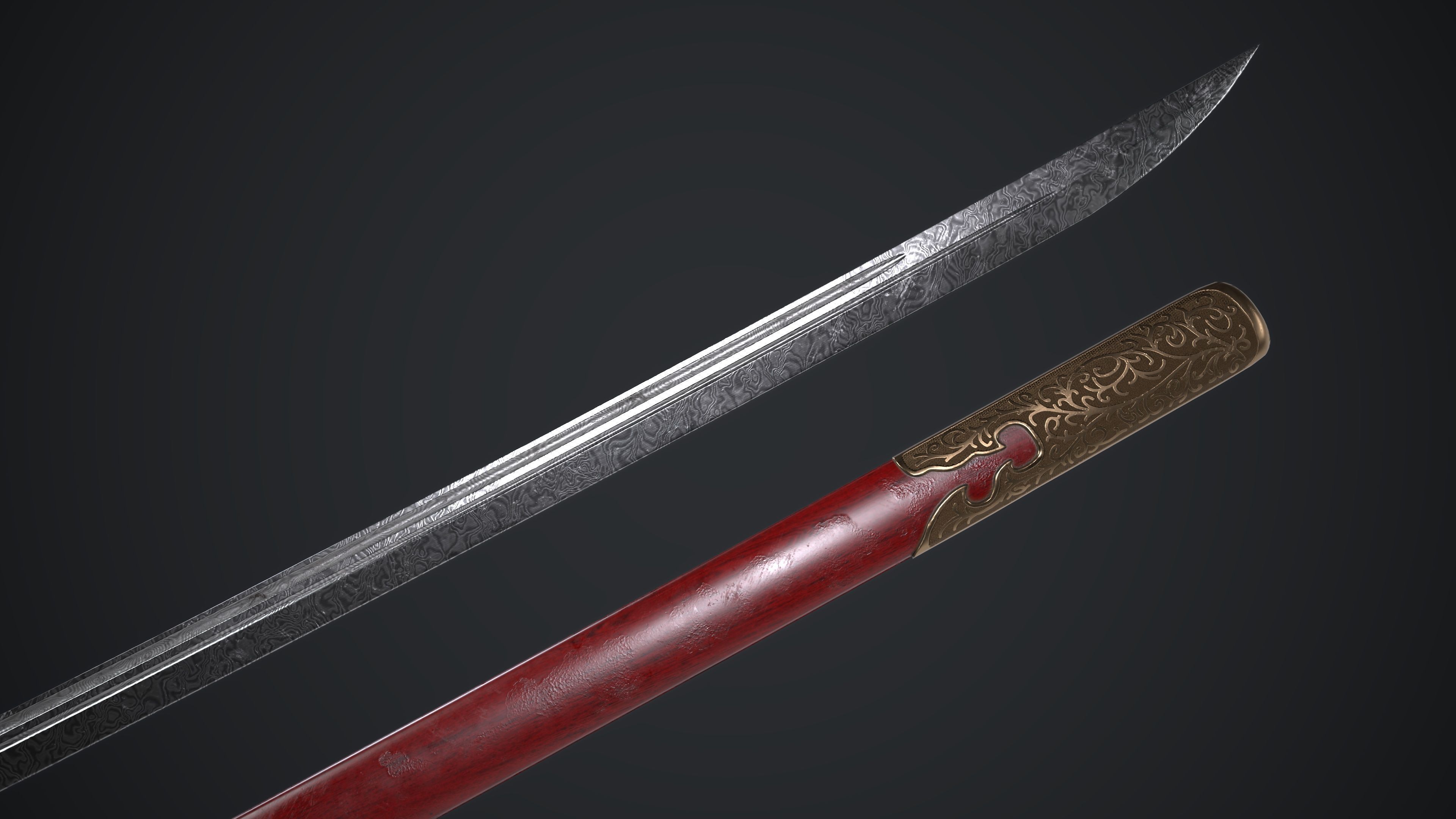Long Sword Melee Weapon Low-poly 3D model_6