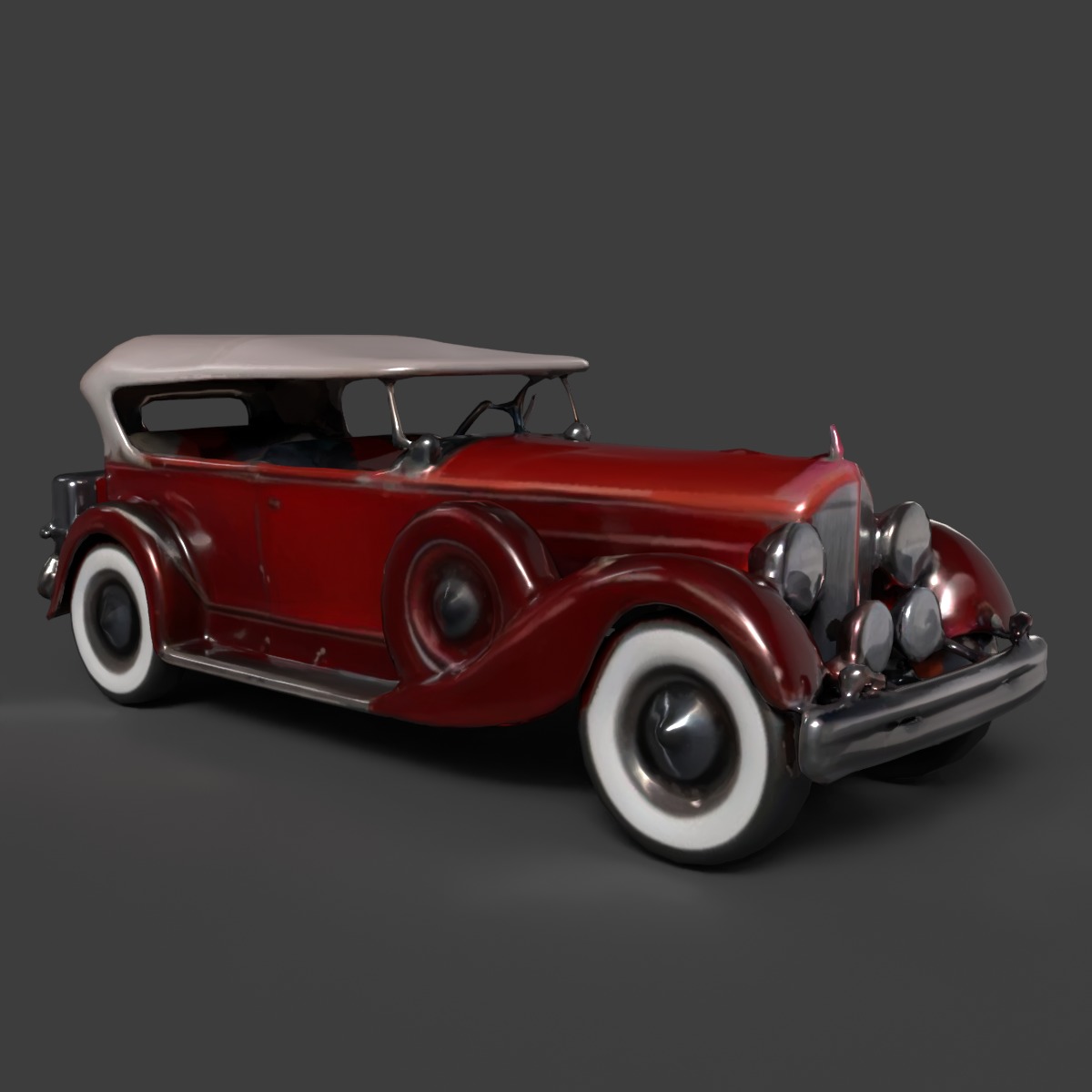 Red vintage car Low-poly 3D model_6