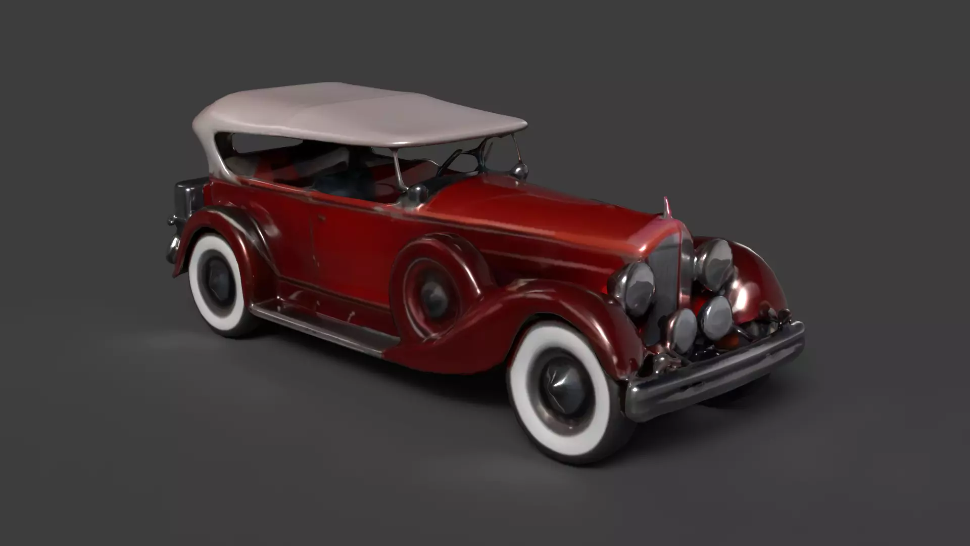 Red vintage car Low-poly 3D model_0