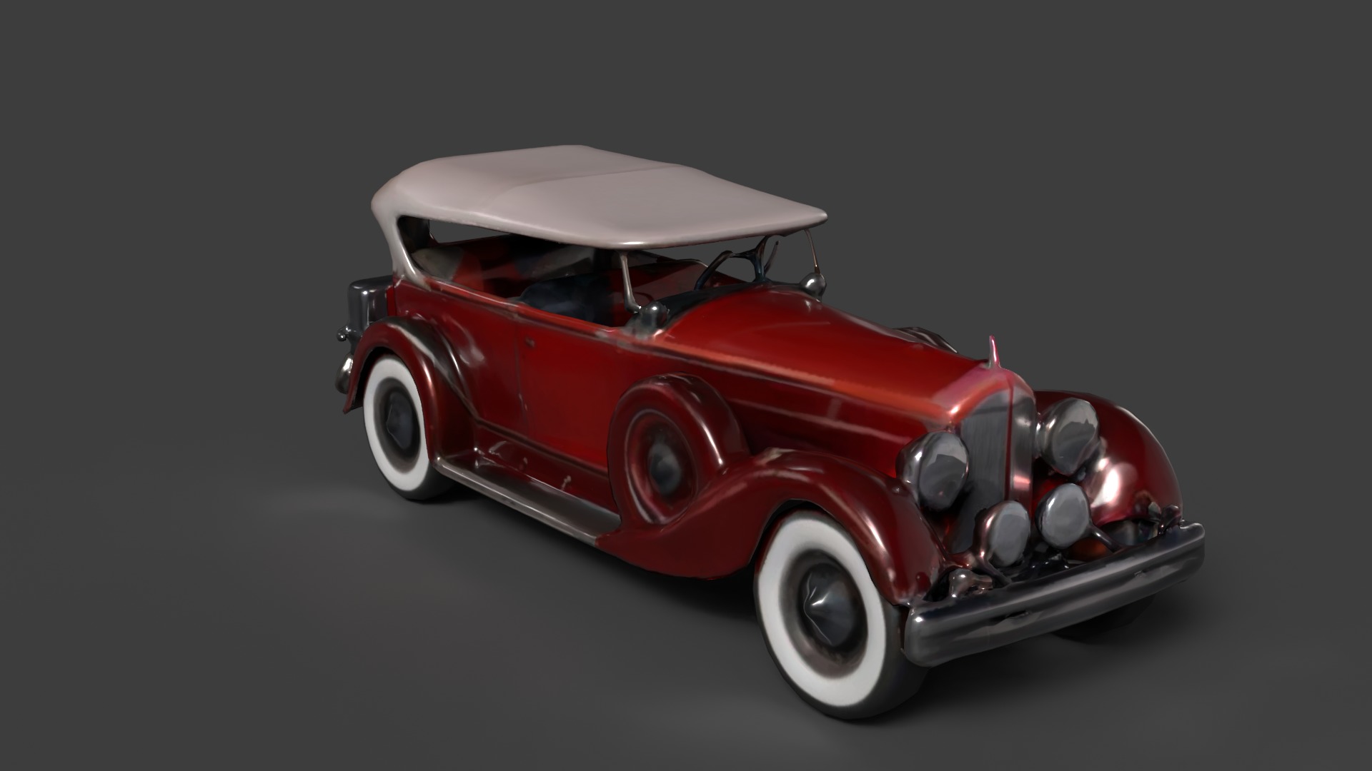 Red vintage car Low-poly 3D model_3