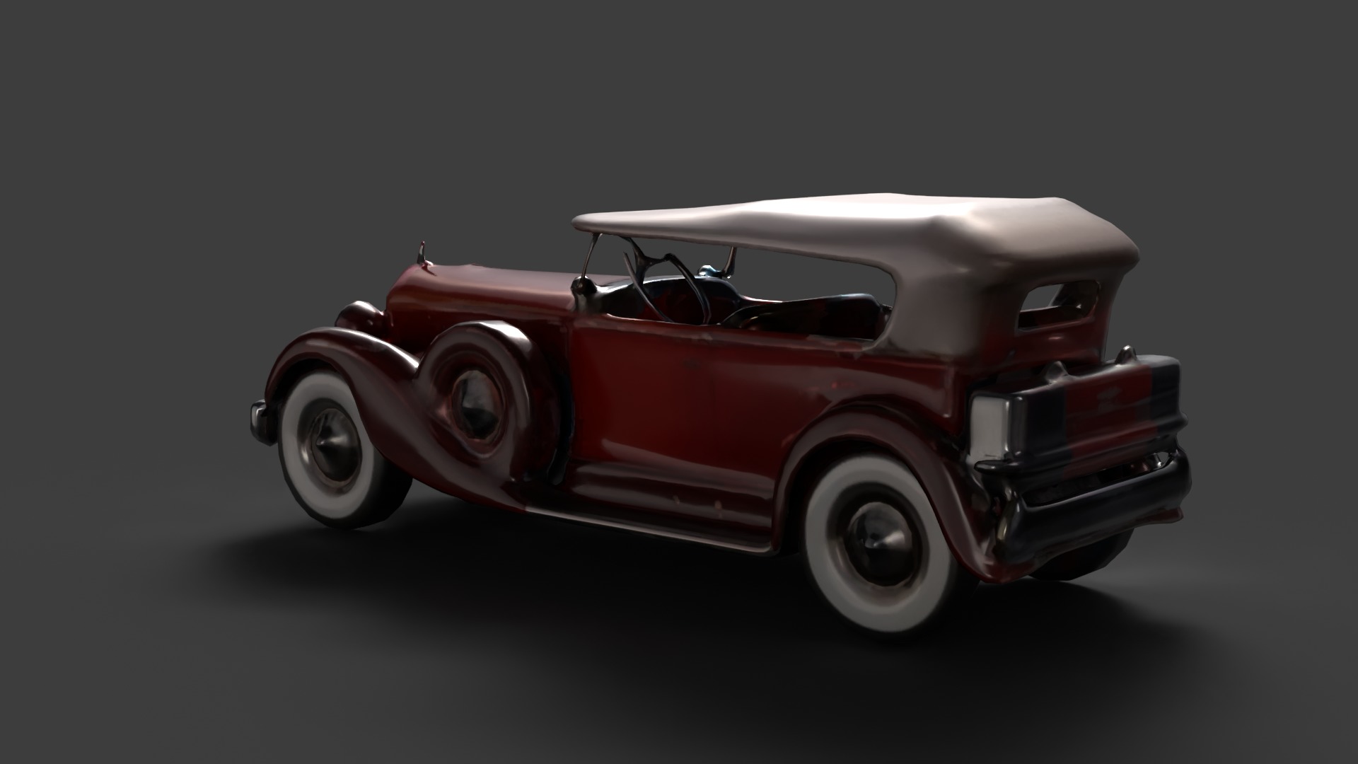 Red vintage car Low-poly 3D model_5