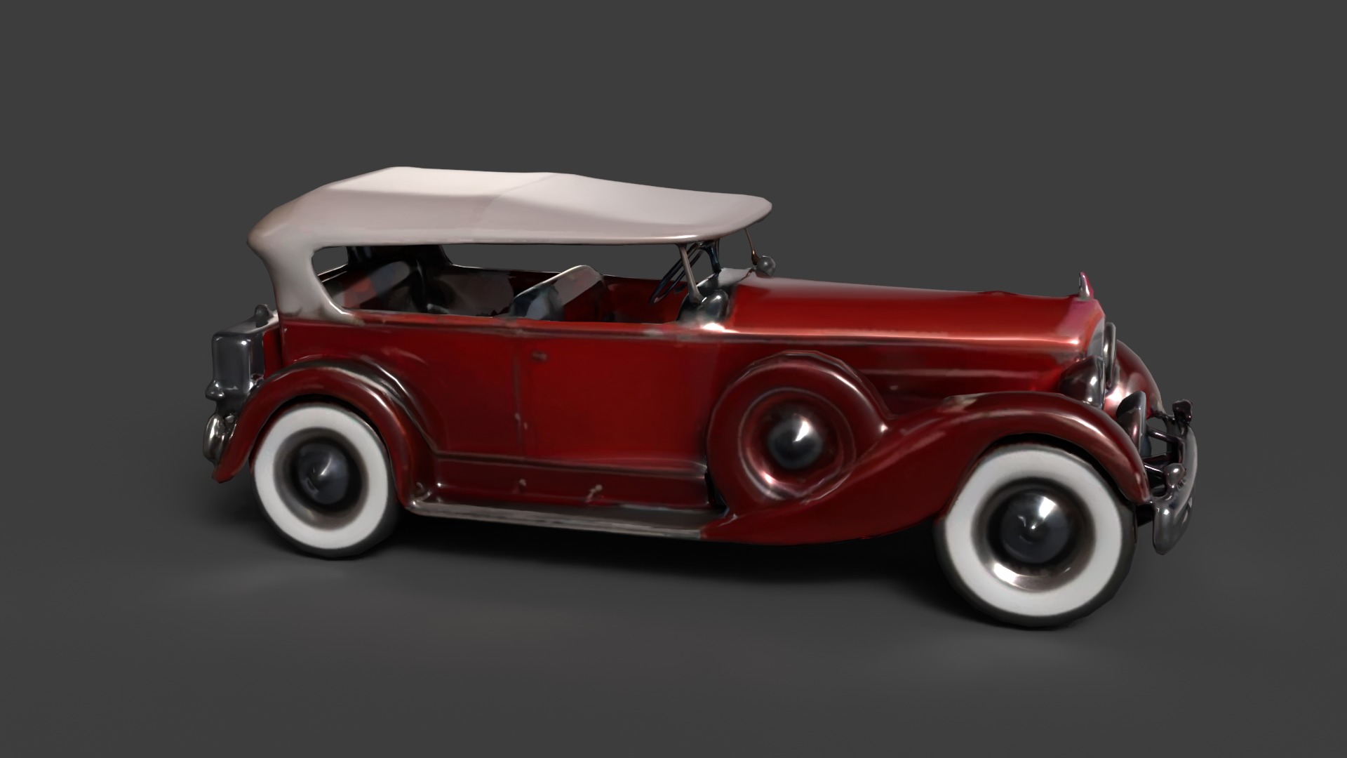 Red vintage car Low-poly 3D model_2