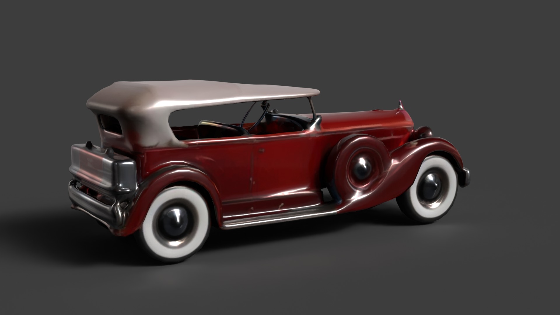 Red vintage car Low-poly 3D model_4