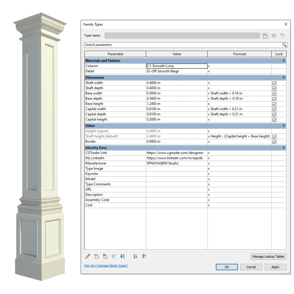Parametric Classic Columns Family for Revit Pack Two 3D model_3