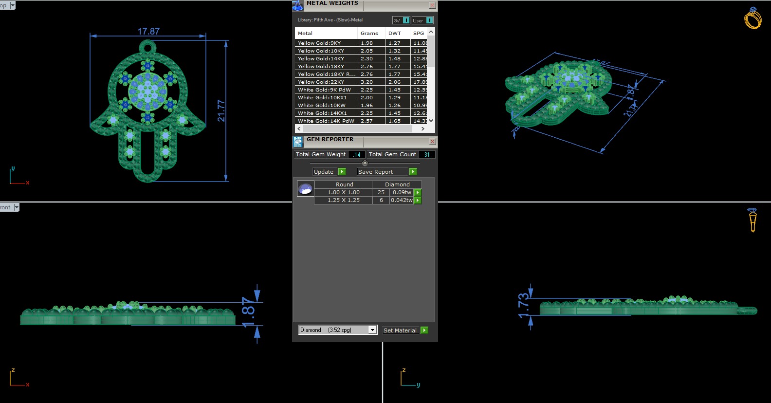 Hamsa Diamond Pendant 3D print model_3