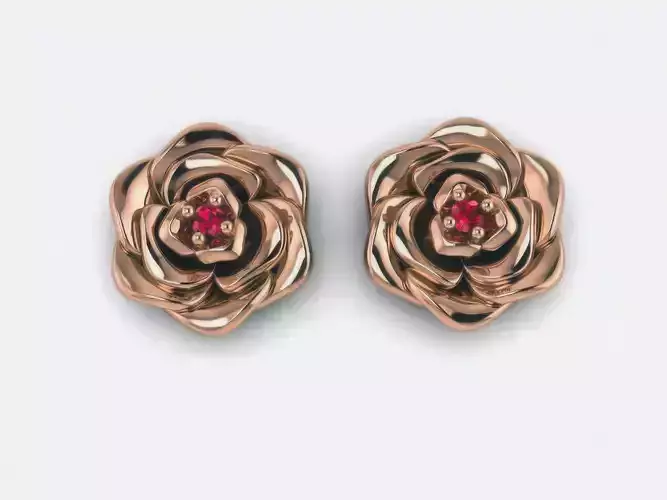 Diamond Rose Studs Earrings 3D print model