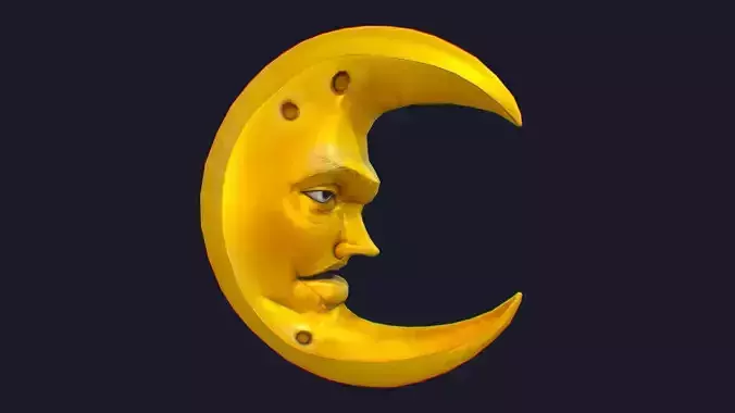 Gold Moon Golden Crescent Yellow Human Face Cartoon Lowpoly Low-poly 3D model