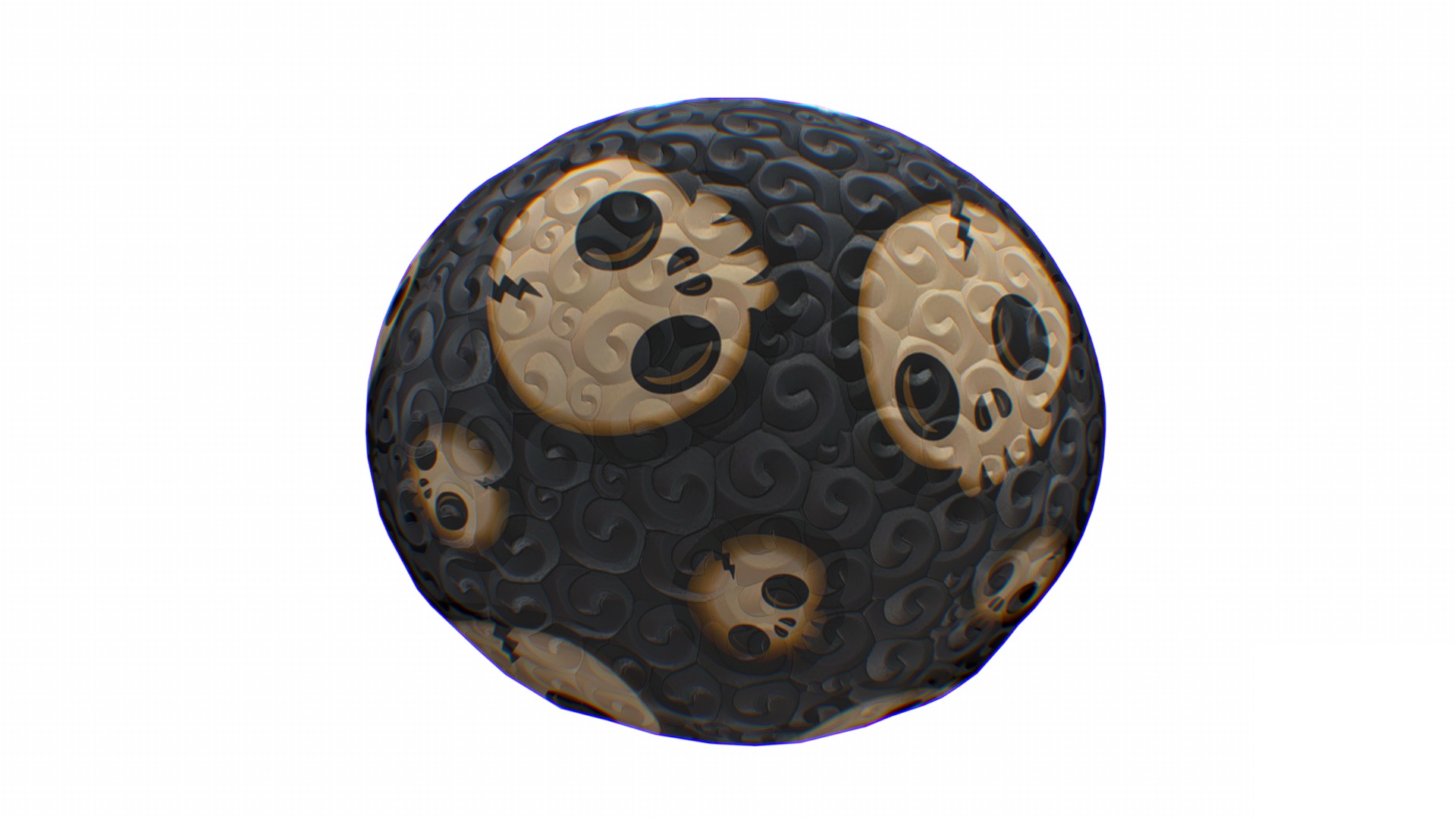 Black Afro Hair Cartoon Head Hairstyle Skull Low-poly 3D model_9