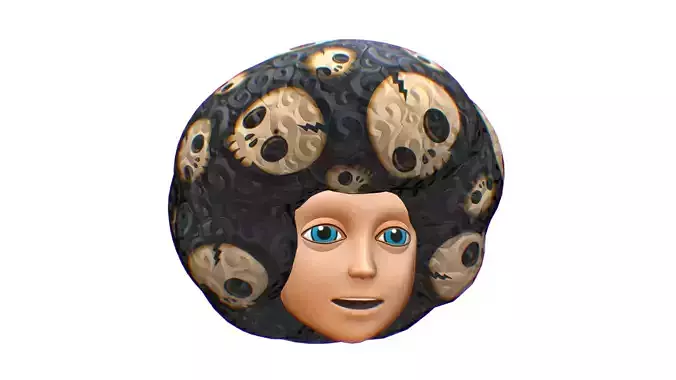 Black Afro Hair Cartoon Head Hairstyle Skull Low-poly 3D model