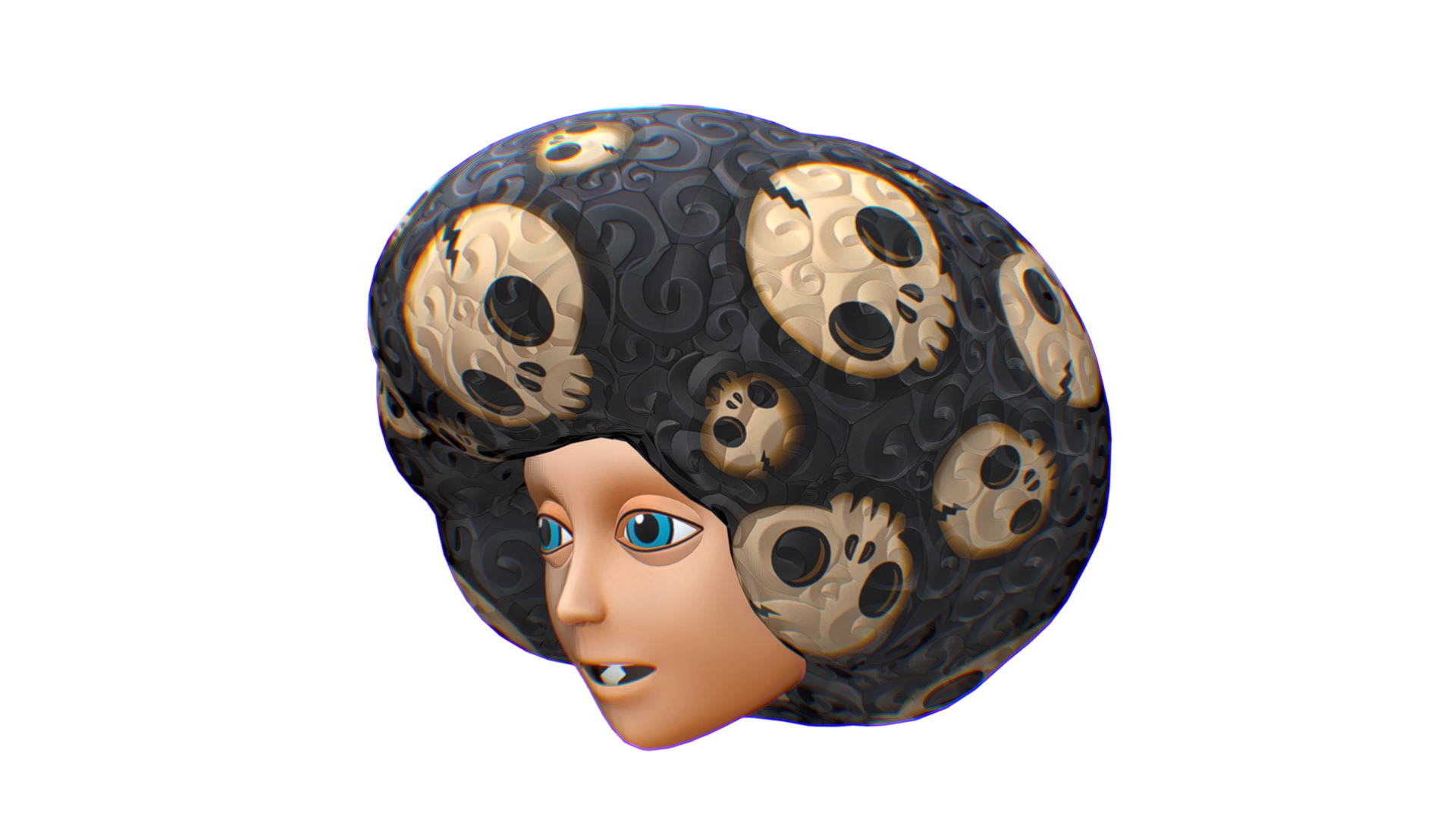 Black Afro Hair Cartoon Head Hairstyle Skull Low-poly 3D model_2