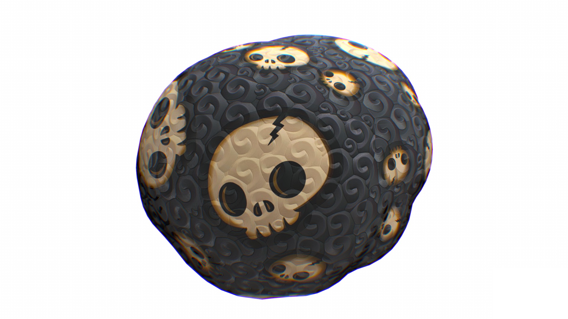 Black Afro Hair Cartoon Head Hairstyle Skull Low-poly 3D model_6