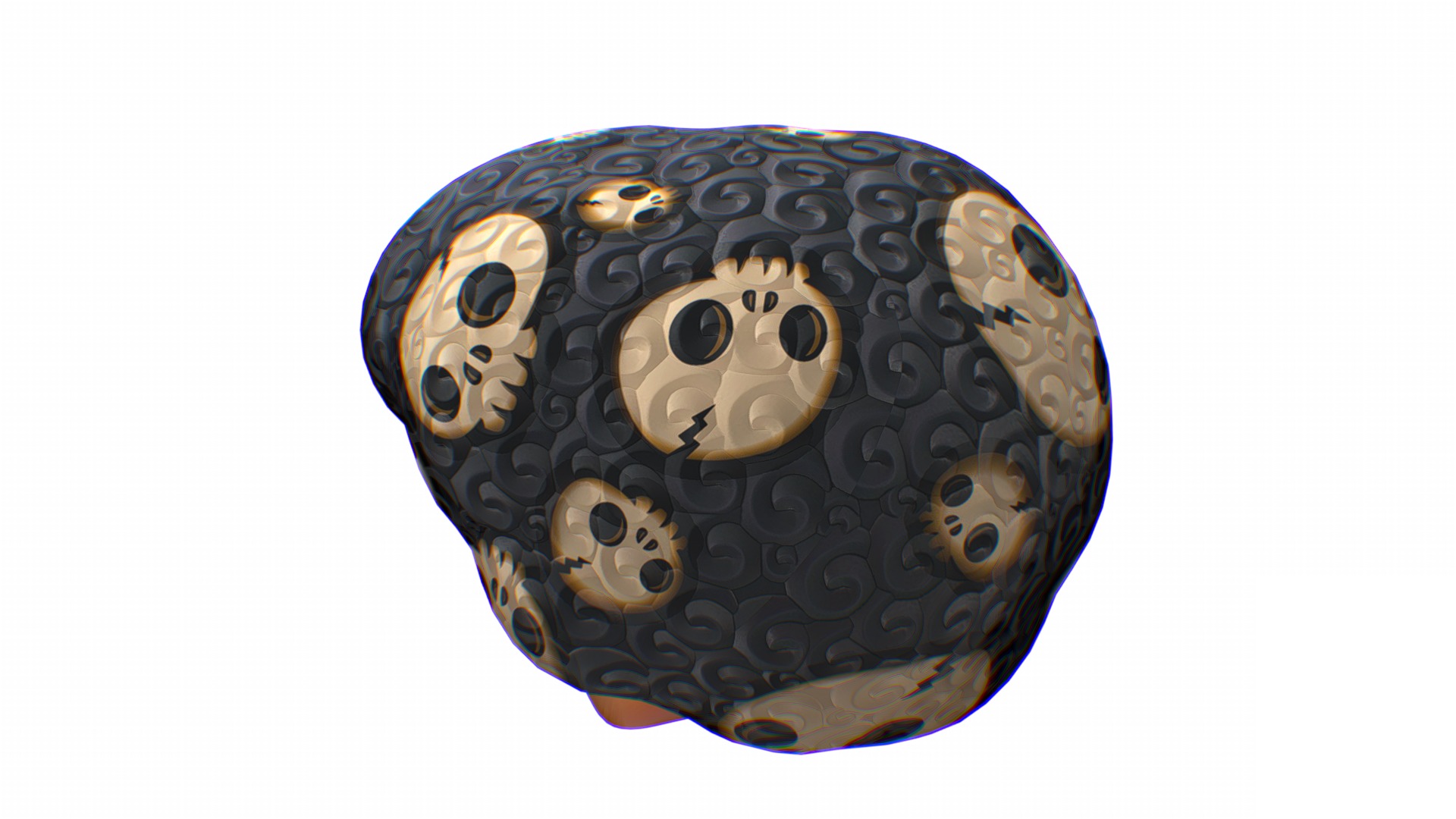 Black Afro Hair Cartoon Head Hairstyle Skull Low-poly 3D model_7