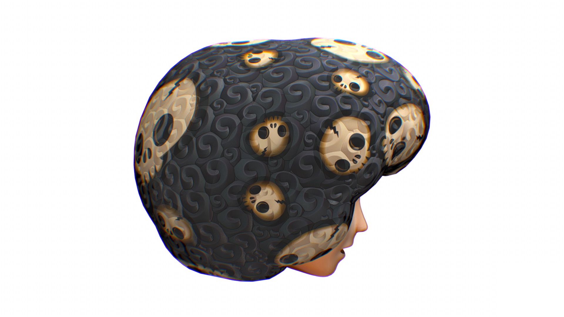 Black Afro Hair Cartoon Head Hairstyle Skull Low-poly 3D model_5