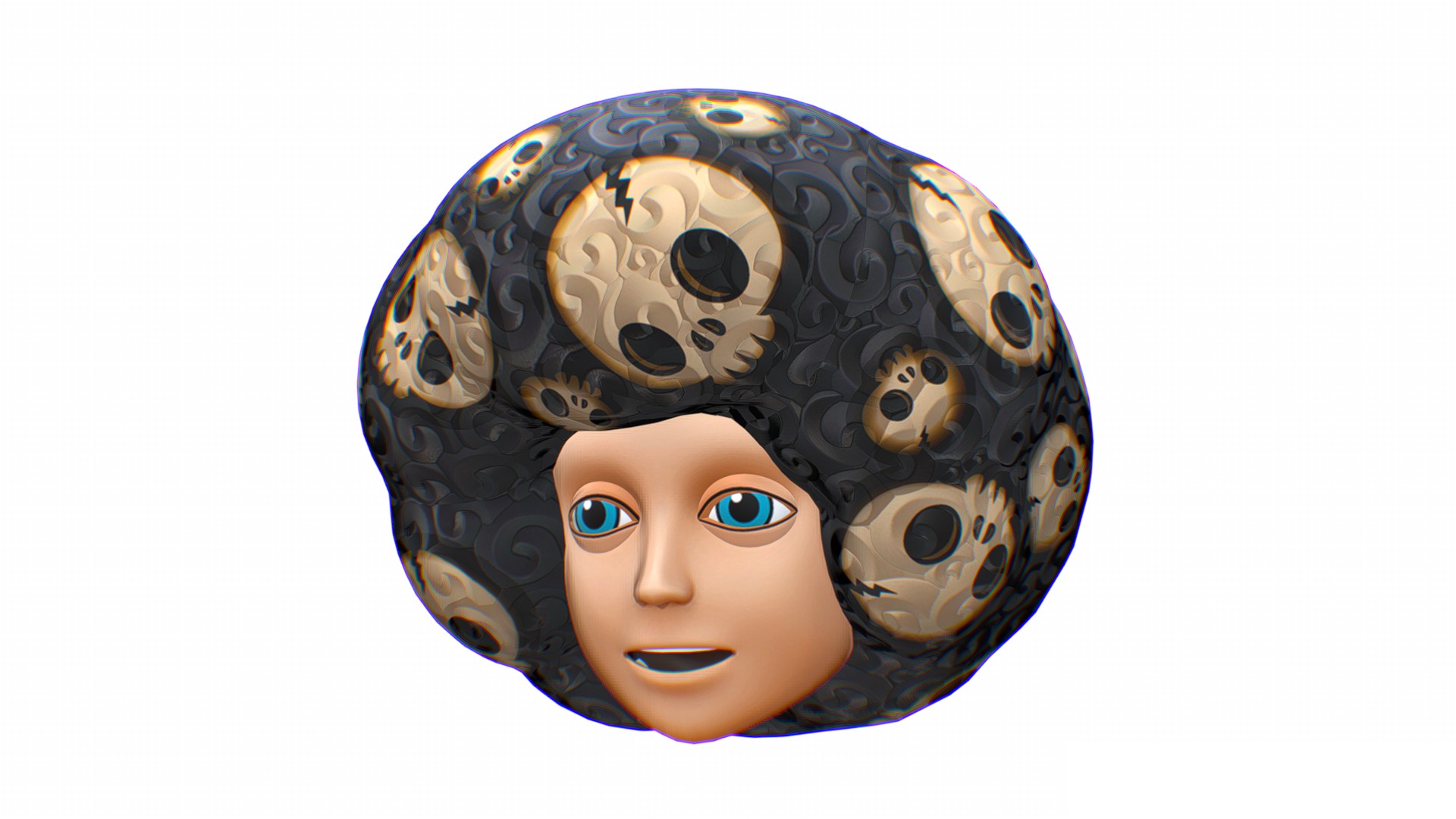 Black Afro Hair Cartoon Head Hairstyle Skull Low-poly 3D model_1