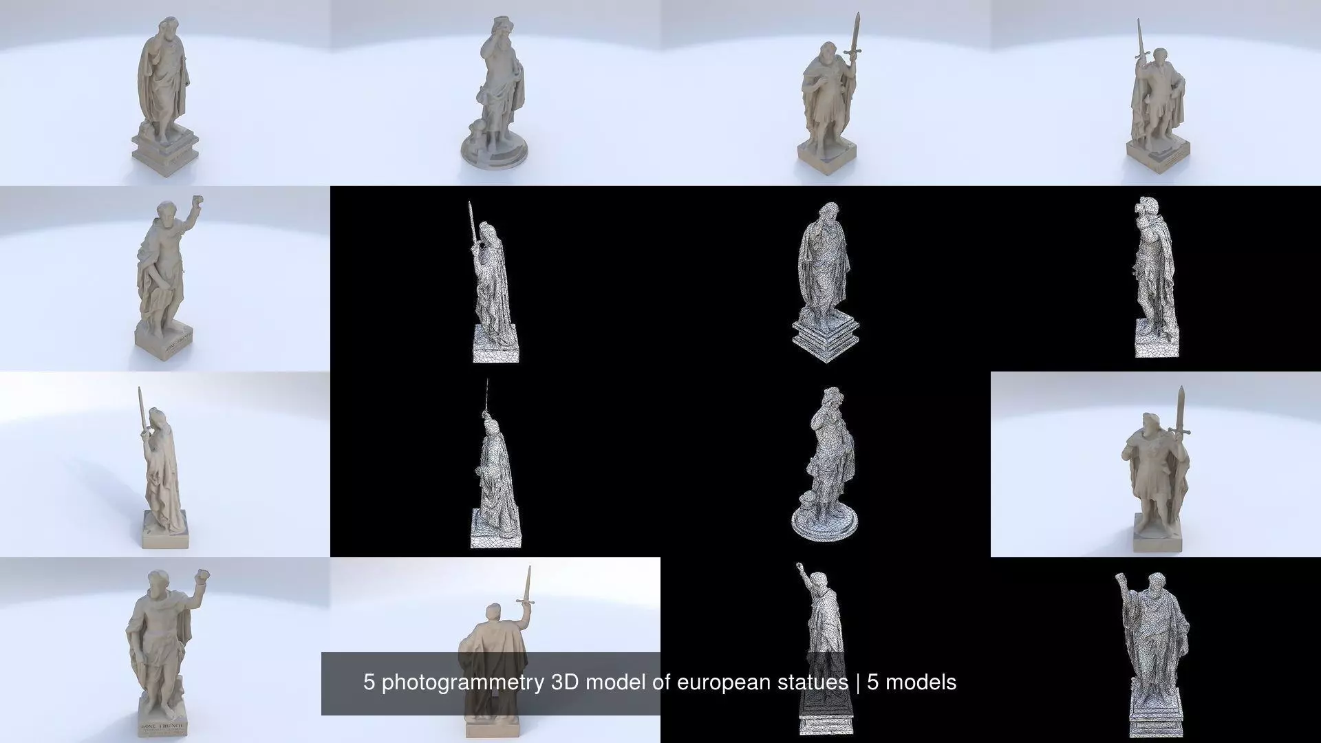5 photogrammetry 3D model of european statues 3D Model Collection_0