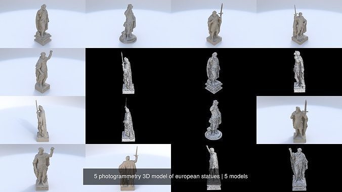 5 photogrammetry 3D model of european statues 3D Model Collection