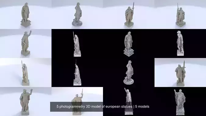 5 photogrammetry 3D model of european statues 3D Model Collection